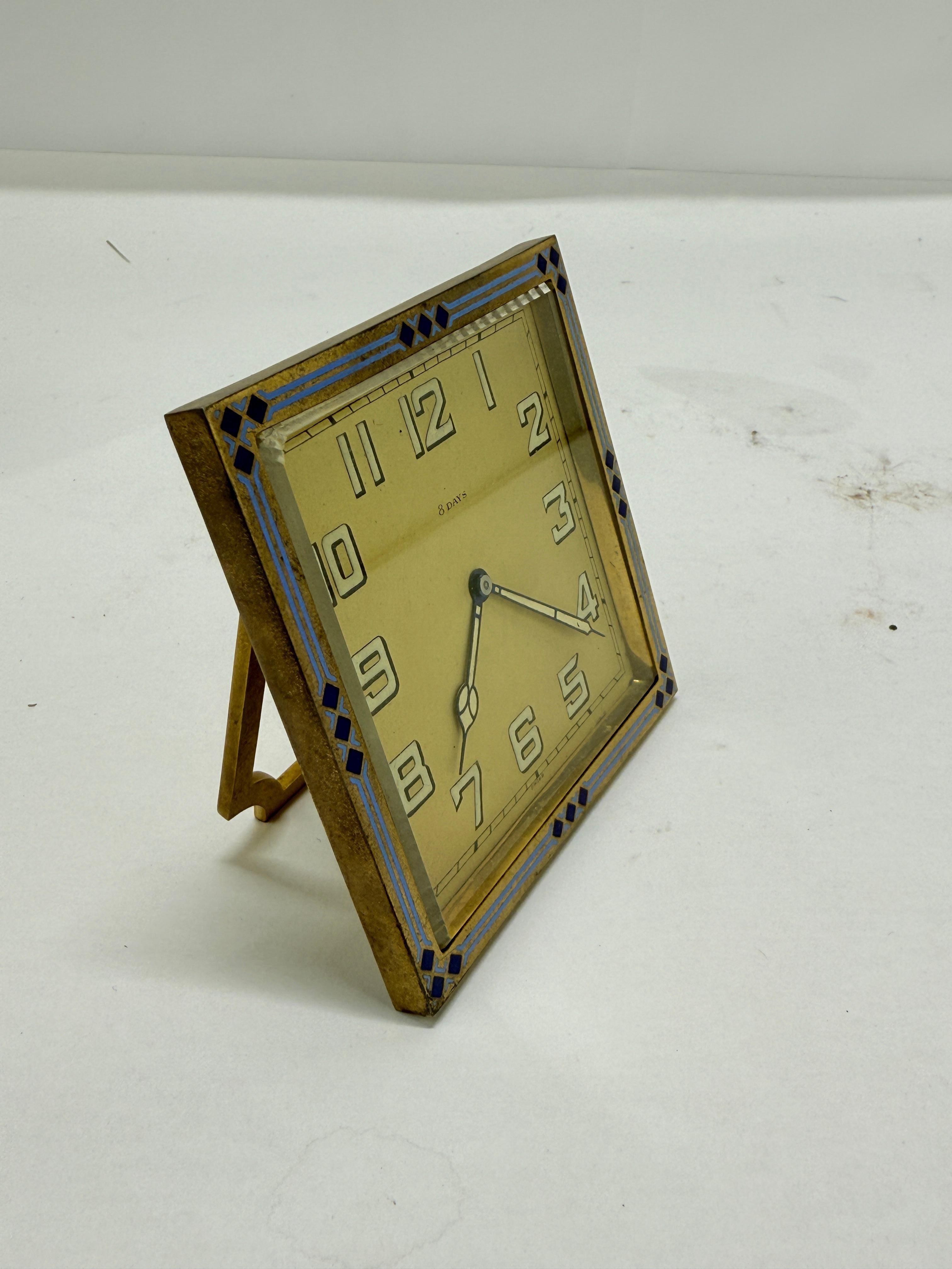 20th Century Swiss Art Deco Enamel-Border 8-Day Desk Clock, c. 1925–1935 *Luminescence* For Sale