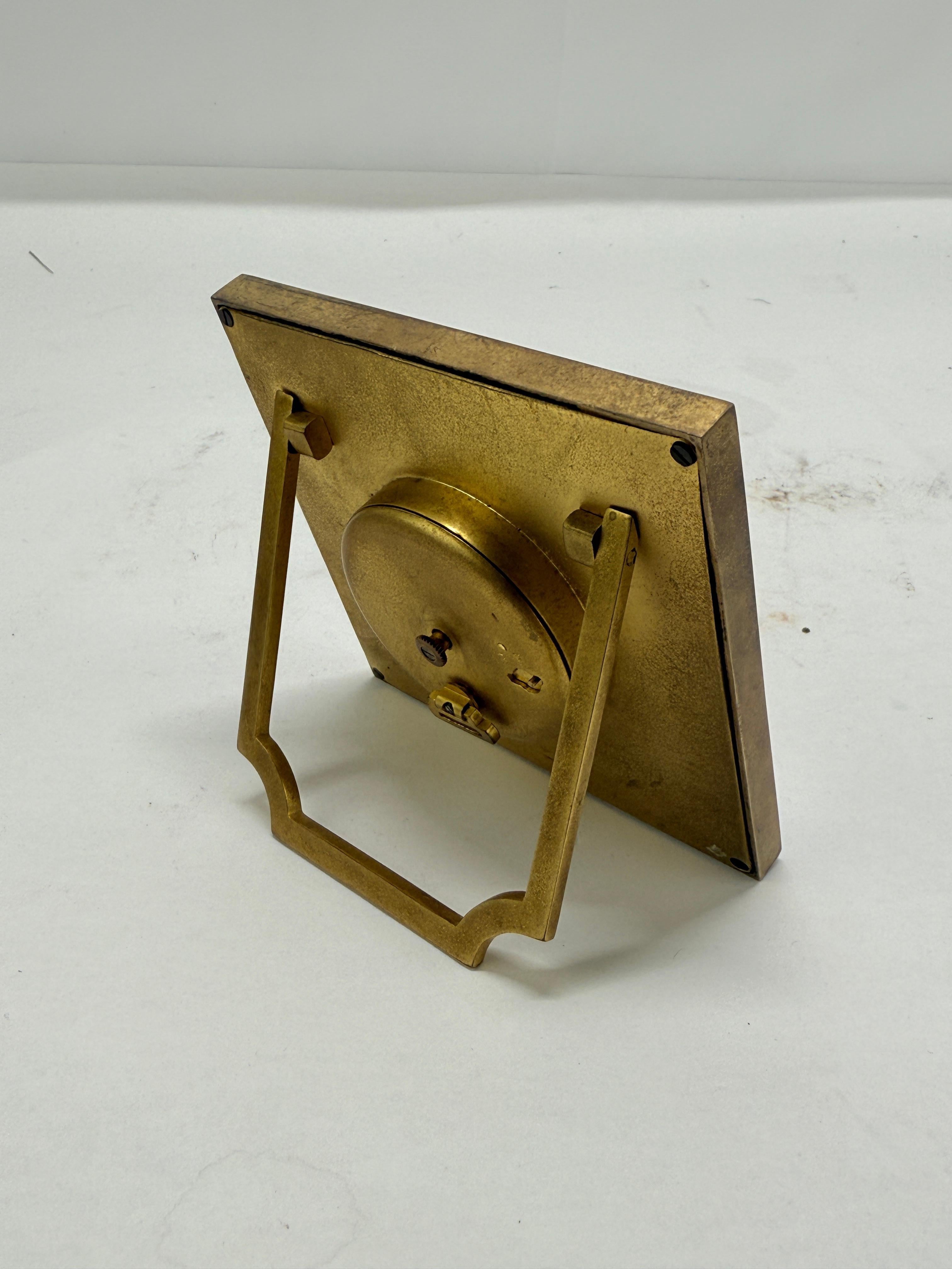Bronze Swiss Art Deco Enamel-Border 8-Day Desk Clock, c. 1925–1935 *Luminescence* For Sale