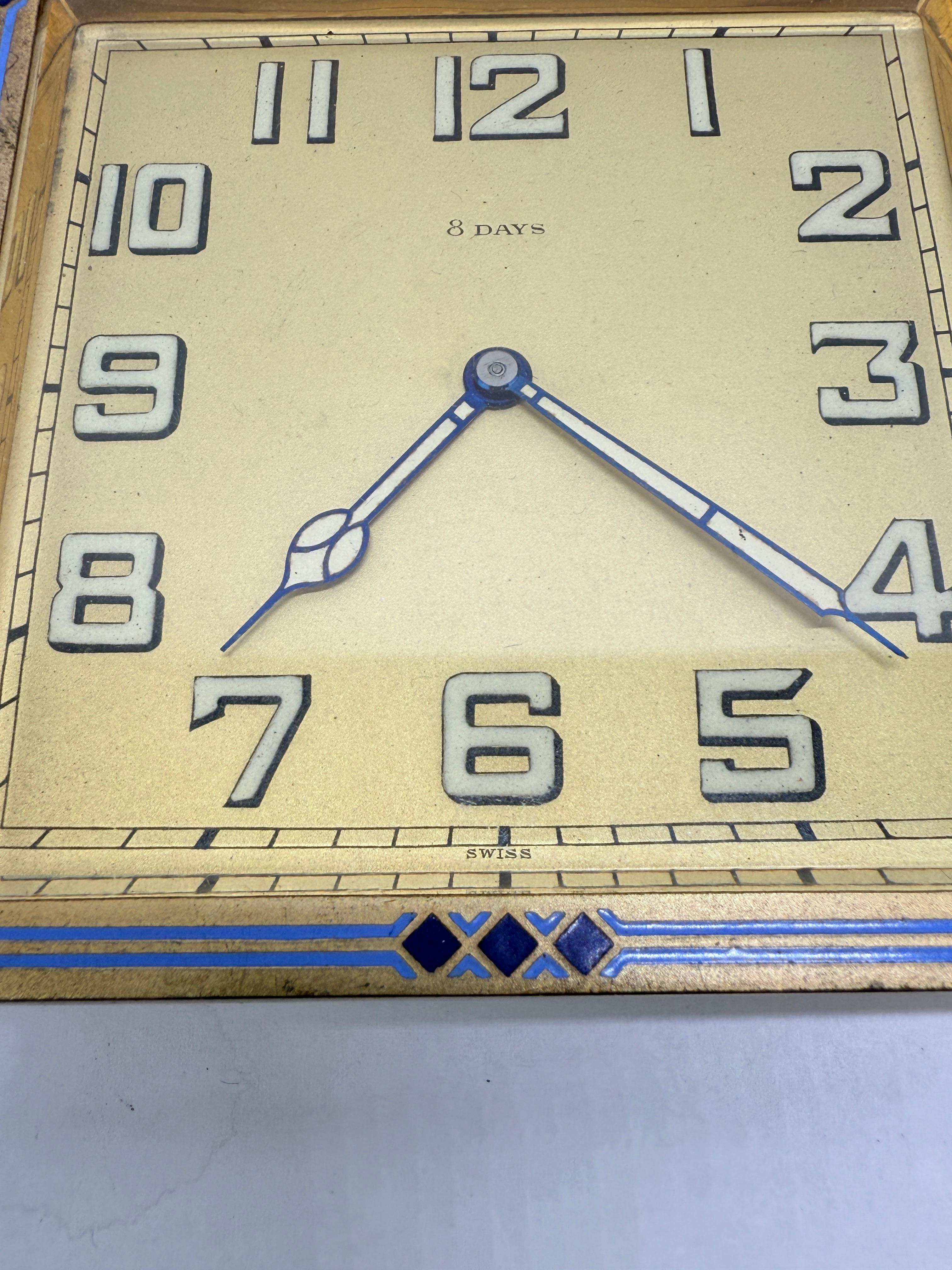 Swiss Art Deco Enamel-Border 8-Day Desk Clock, c. 1925–1935 *Luminescence* For Sale 3