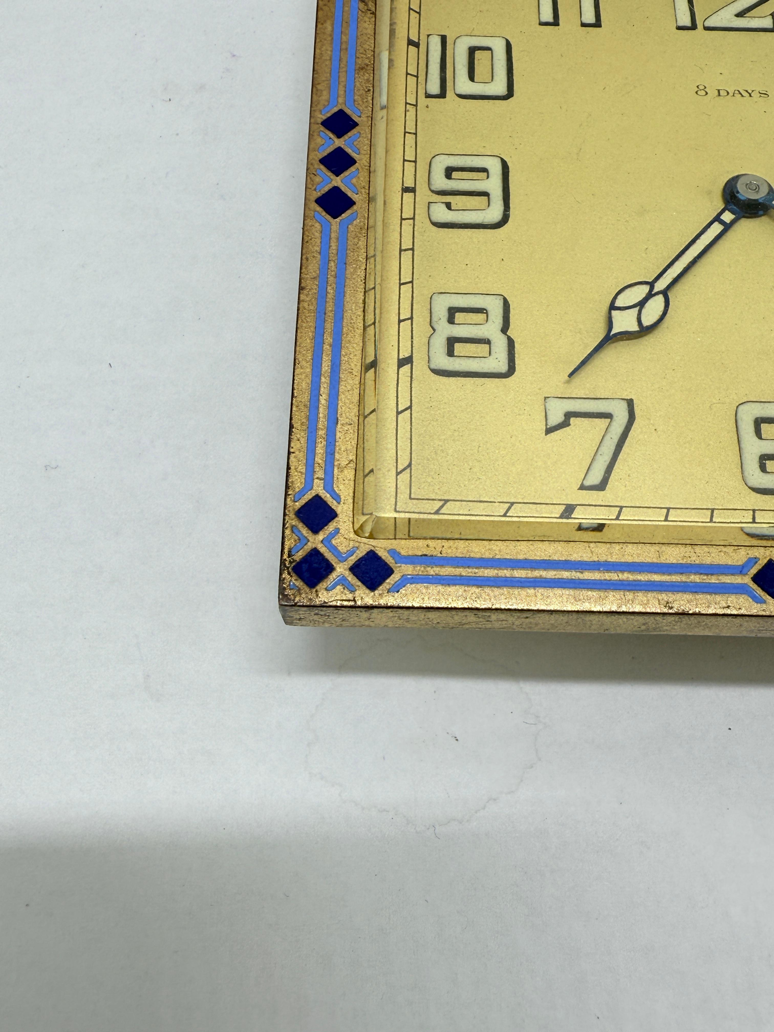 Swiss Art Deco Enamel-Border 8-Day Desk Clock, c. 1925–1935 *Luminescence* For Sale 4