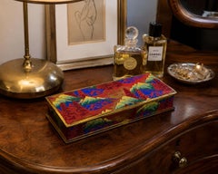 Swiss Art Deco Psychedelic Fabric Glove Box Jewelry Casket with Alpine Landscape
