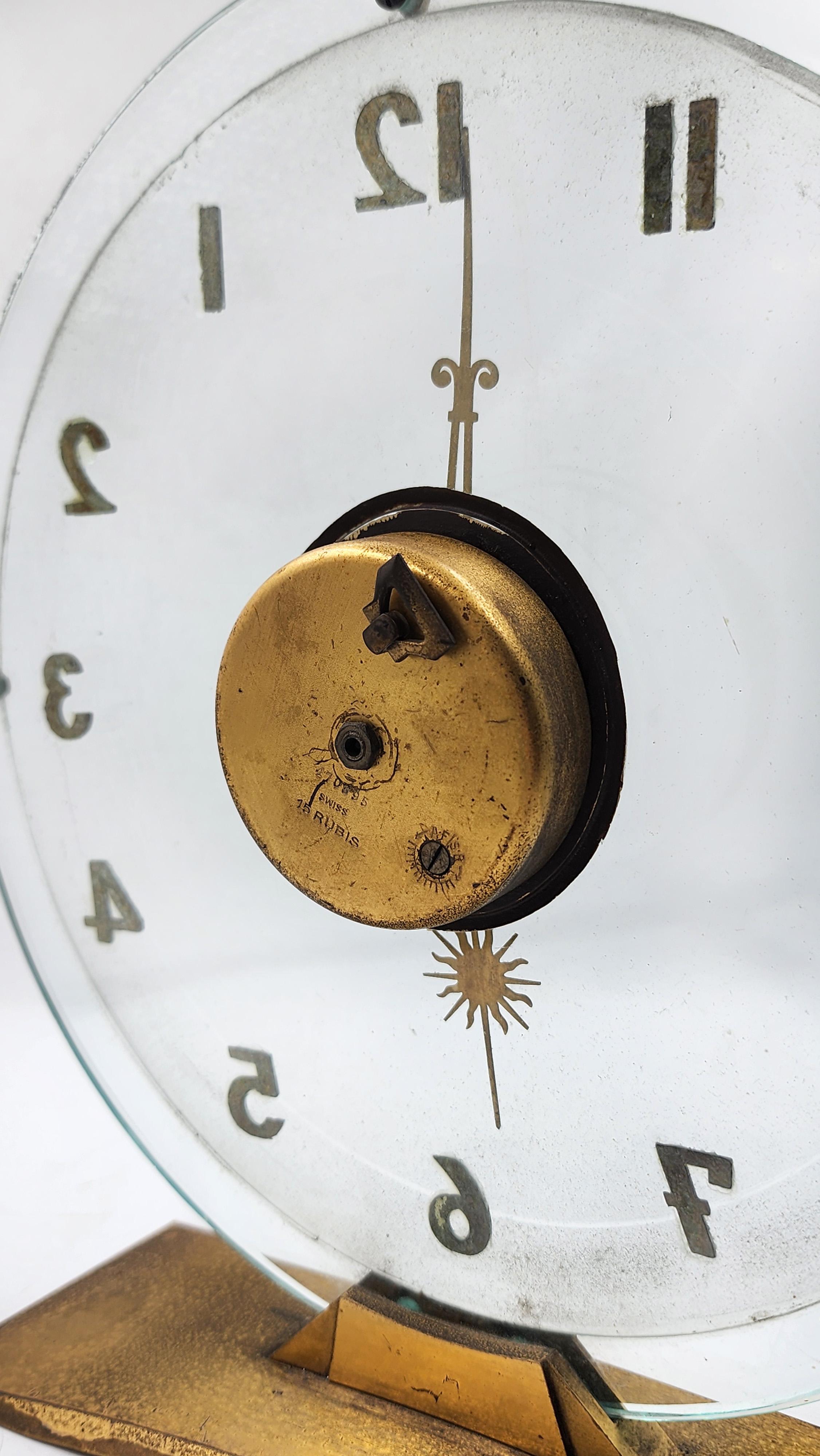 Bronze Swiss Art Deco table clock from the 1930s For Sale