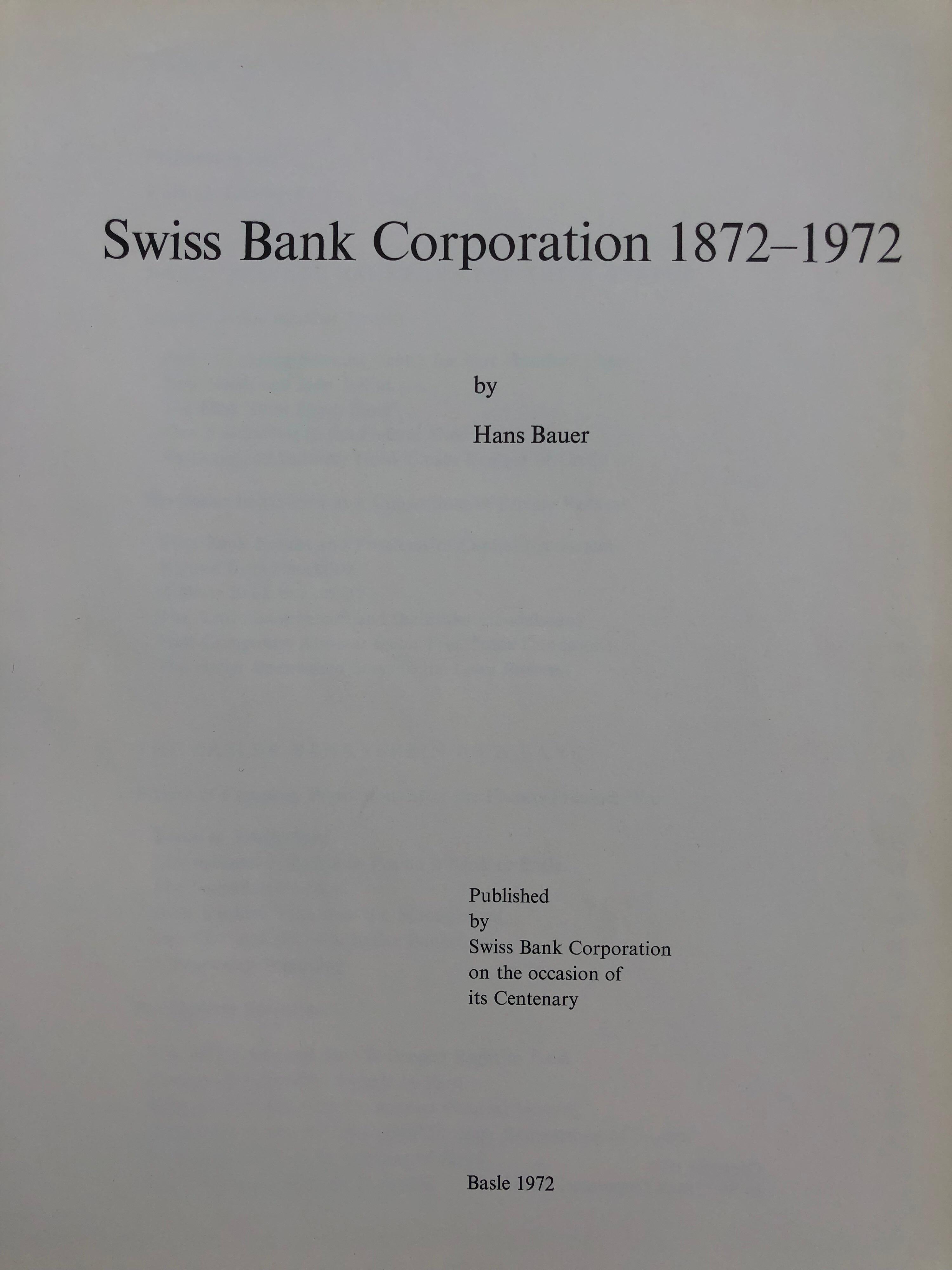 Mid-Century Modern Swiss Bank Corporation 1872-1972 by Hans Bauer