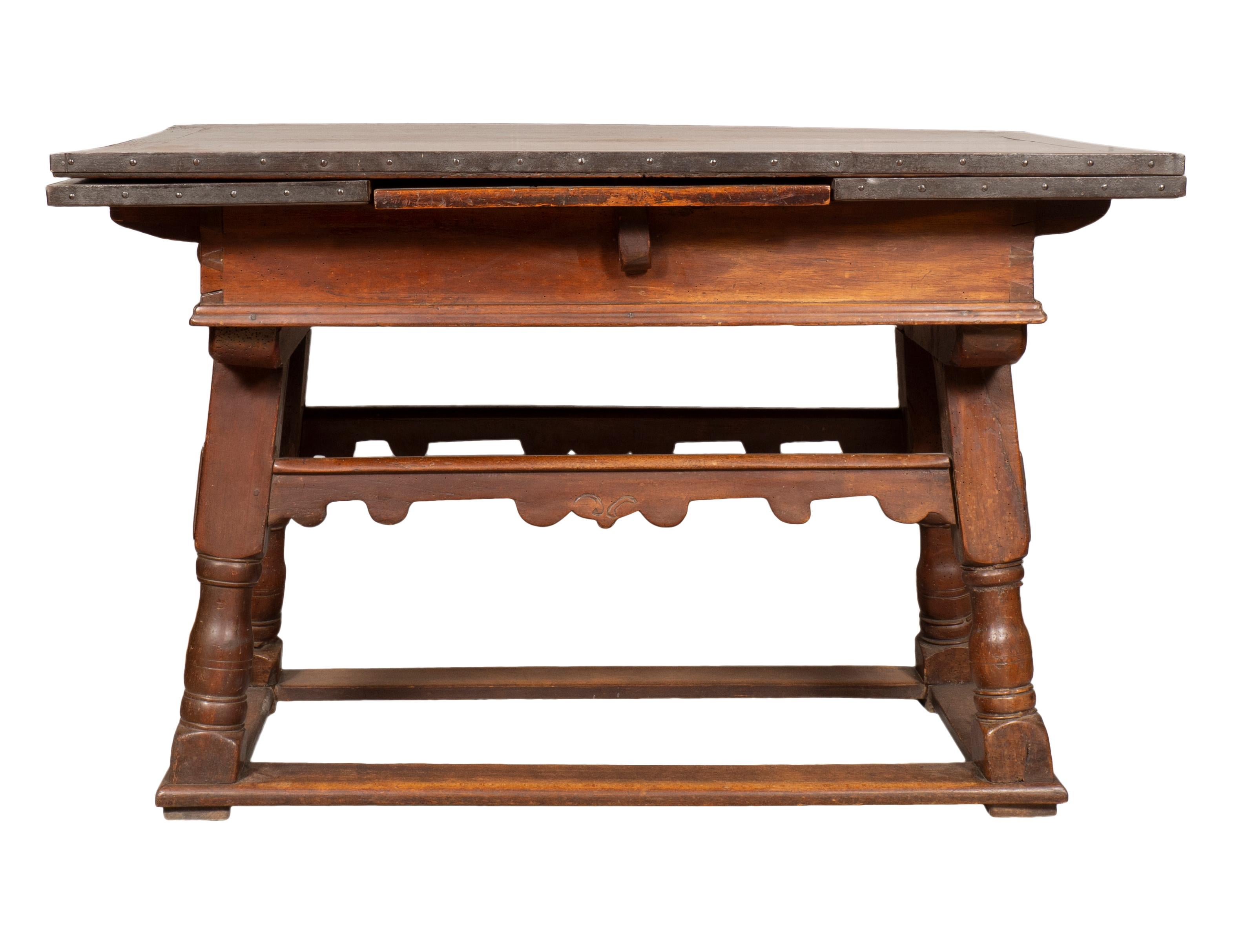 Swiss Baroque Walnut Draw Table In Good Condition For Sale In Essex, MA