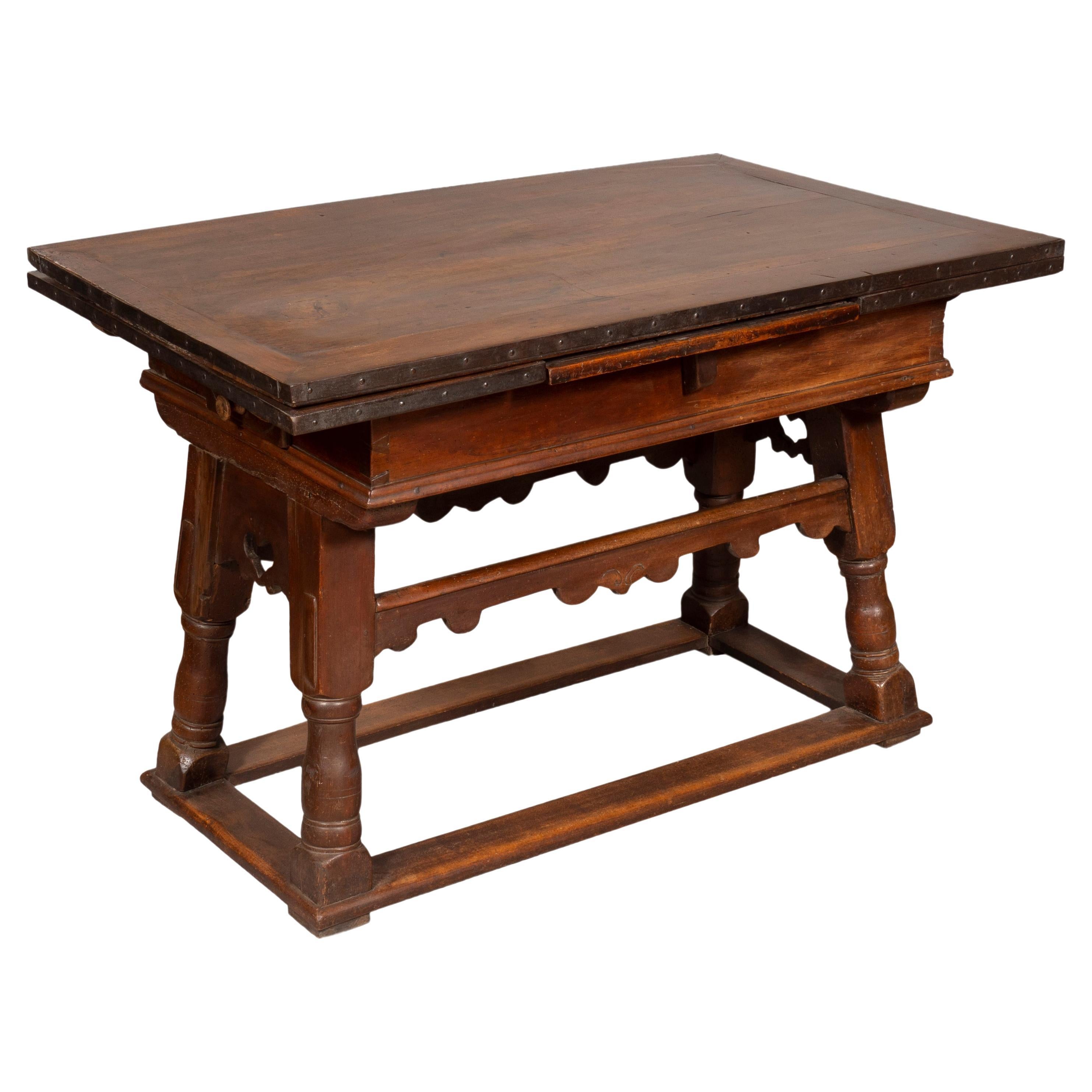 Swiss Baroque Walnut Draw Table For Sale