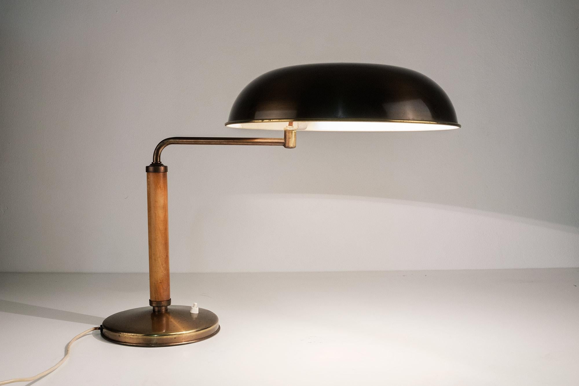 Brass Swiss Bauhaus Table Lamp by Alfred Müller for Amba Basel, 1930s