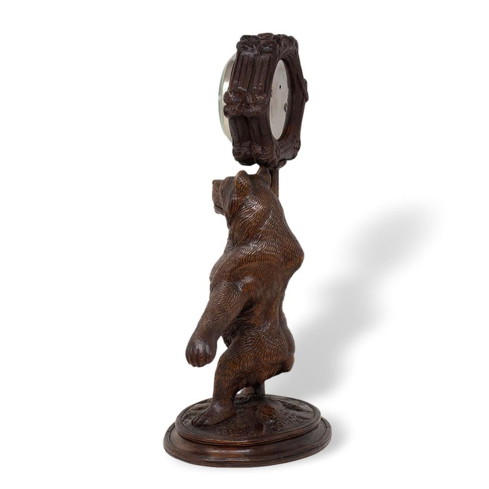 Hand-Carved Swiss Black Forest Bear Barometer For Sale