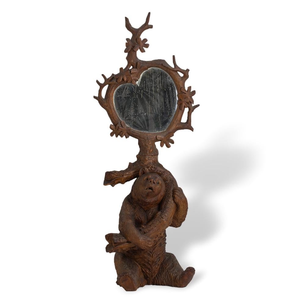 Forêt-Noire Miroir de table sculpté à la main par un ours de Black Forest suisse en vente