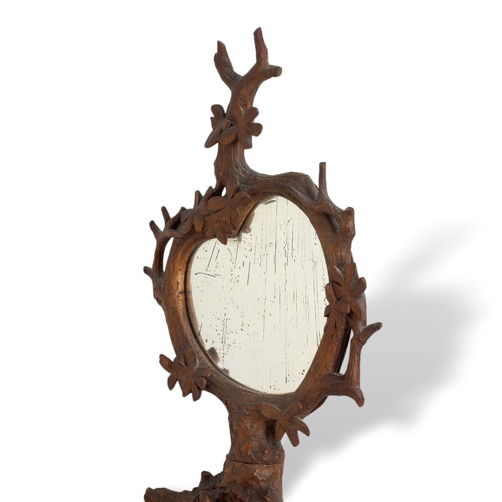Bois Miroir de table sculpté à la main par un ours de Black Forest suisse en vente
