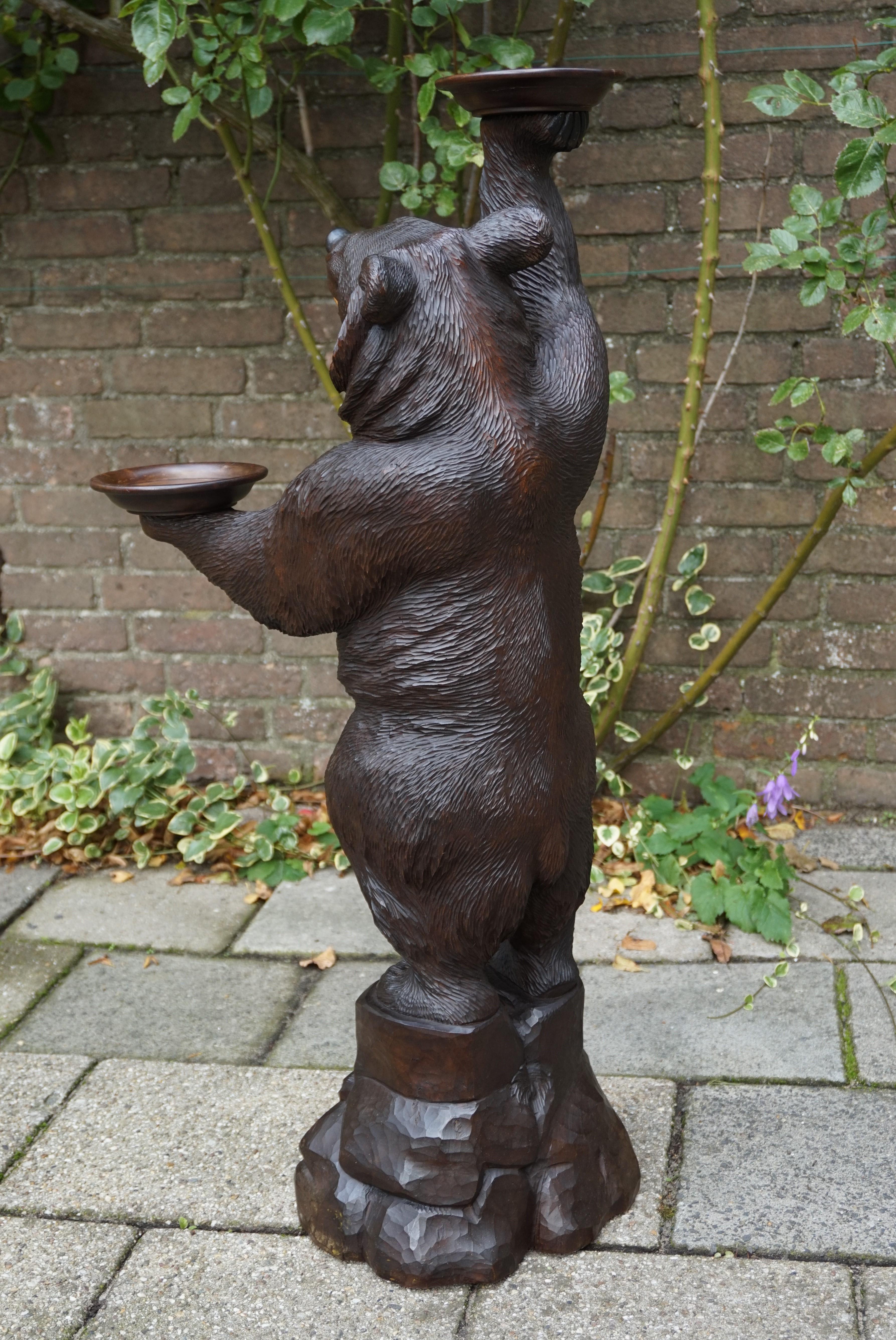 Swiss Black Forest Brienz Carved Bear Sculpture Serving Table / Display Stand 5