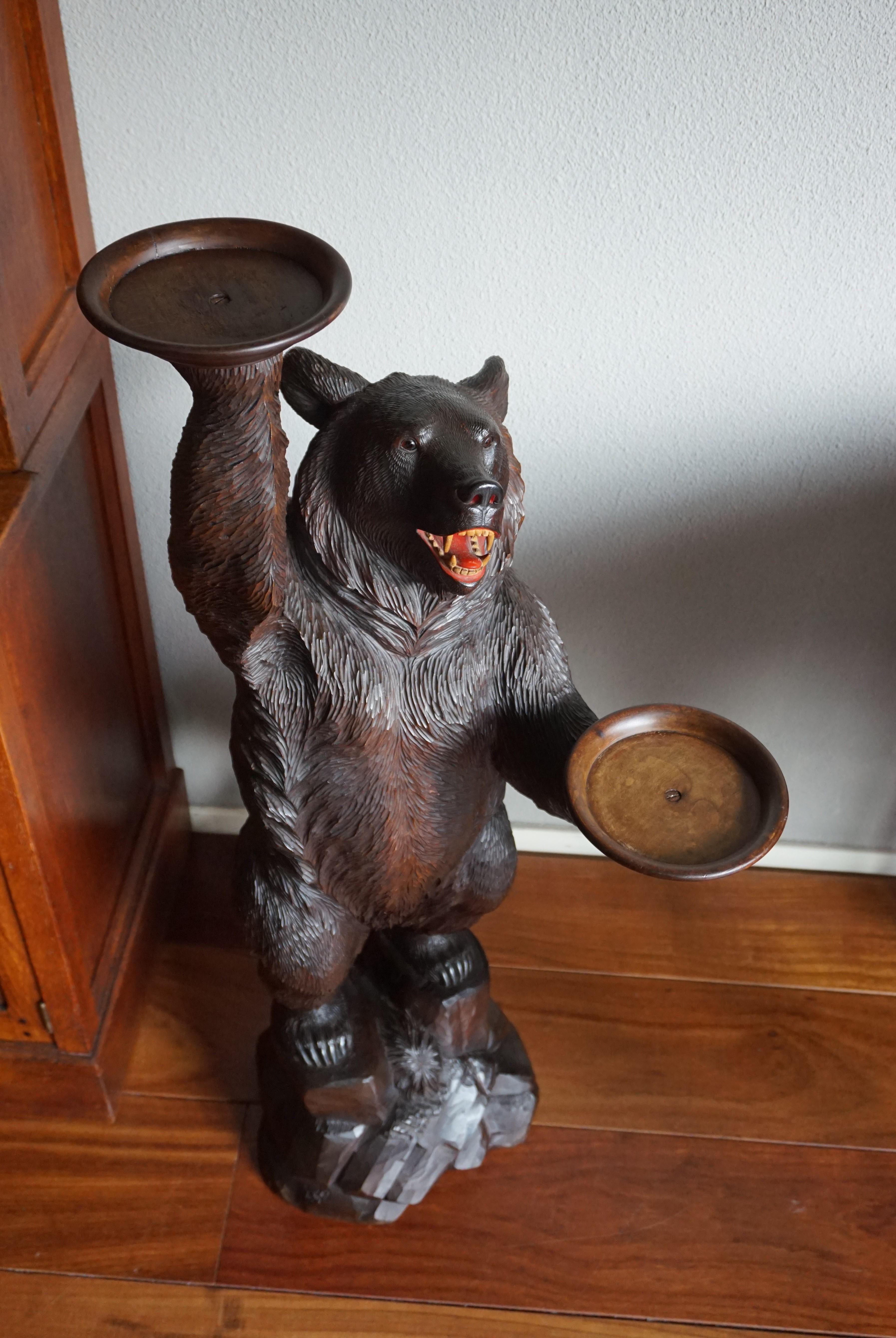 Swiss Black Forest Brienz Carved Bear Sculpture Serving Table / Display Stand 8