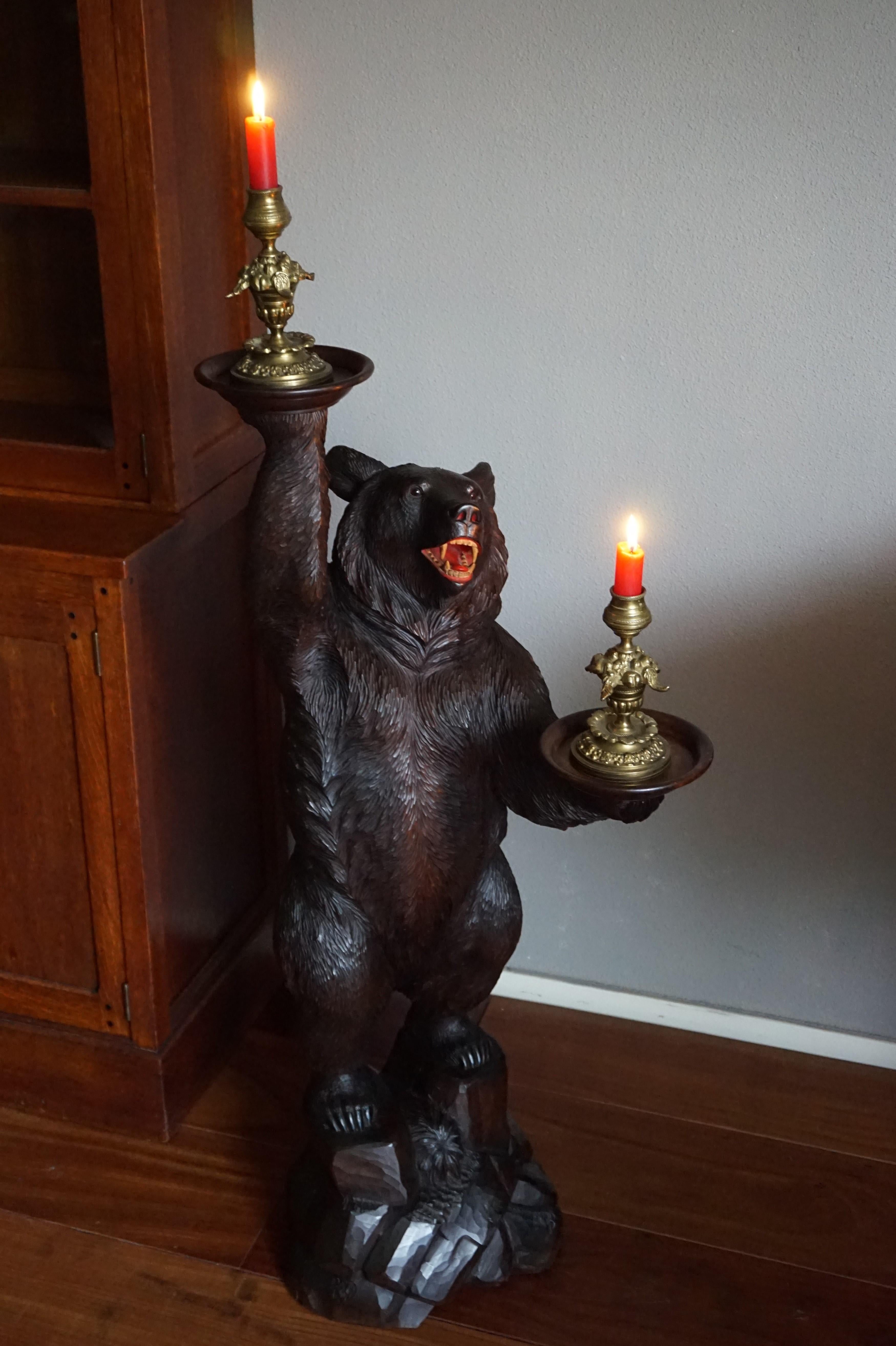 Swiss Black Forest Brienz Carved Bear Sculpture Serving Table / Display Stand 13