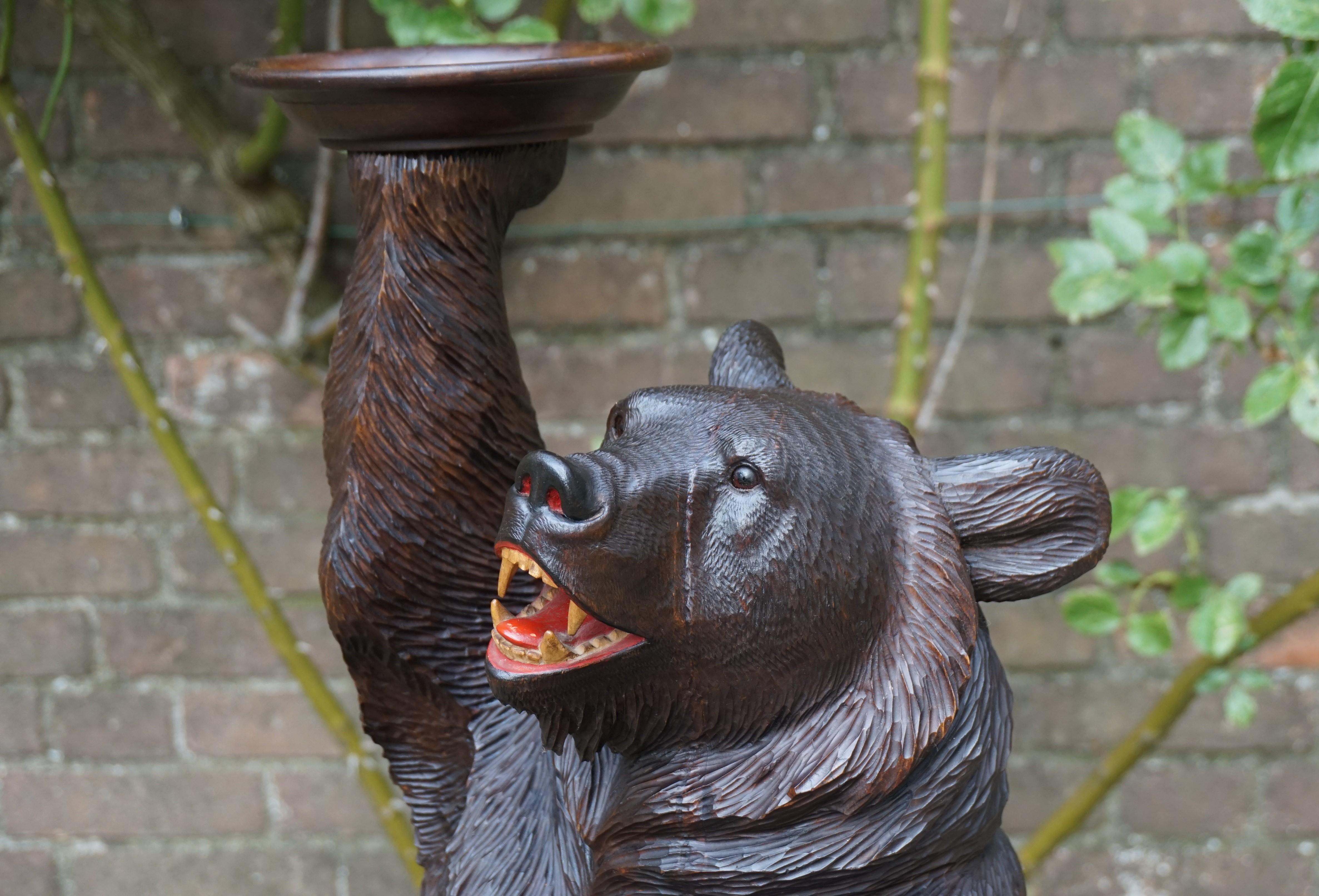 Swiss Black Forest Brienz Carved Bear Sculpture Serving Table / Display Stand 1