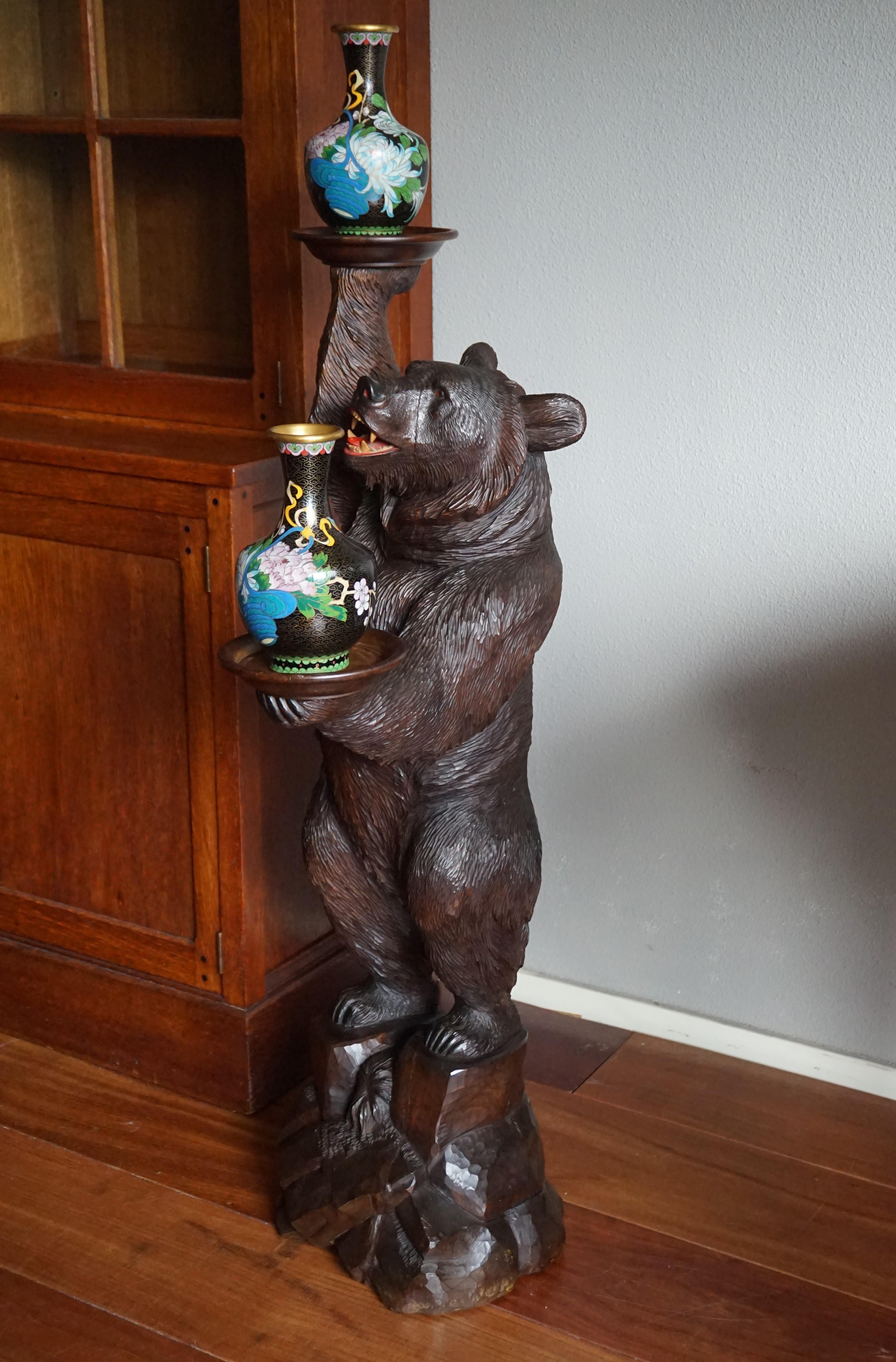 Swiss Black Forest Brienz Carved Bear Sculpture Serving Table / Display Stand 2