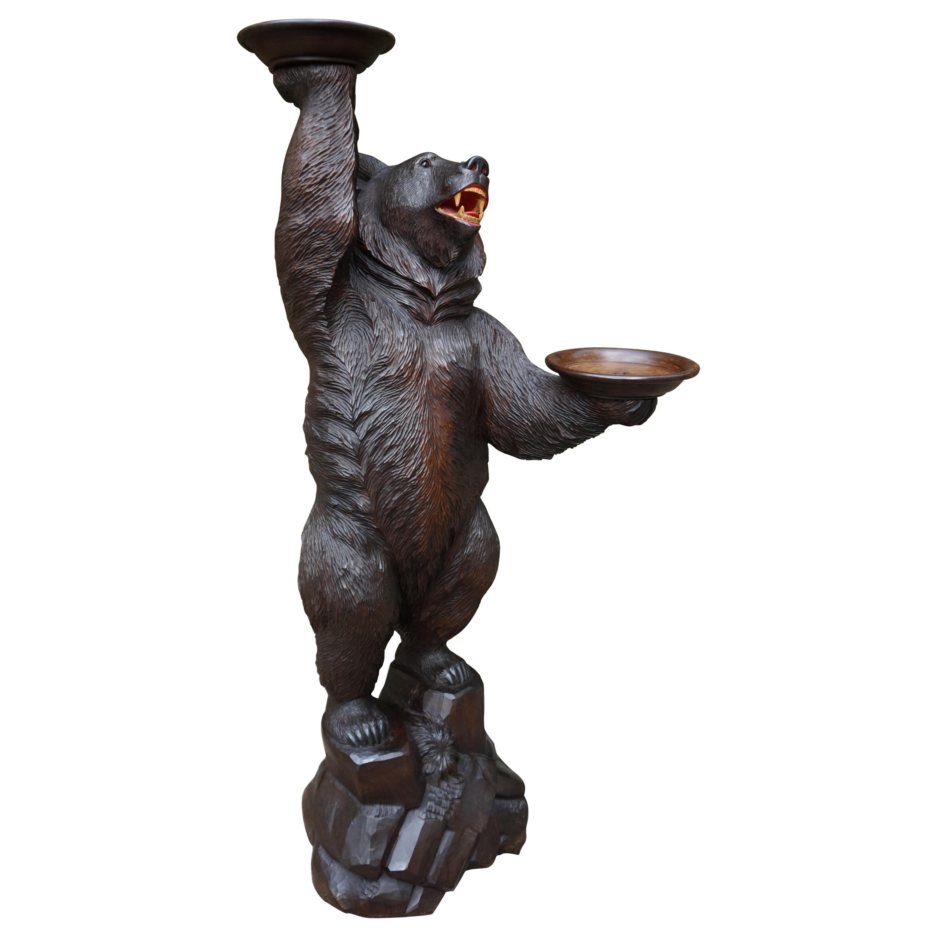 Swiss Black Forest Brienz Carved Bear Sculpture Serving Table / Display Stand