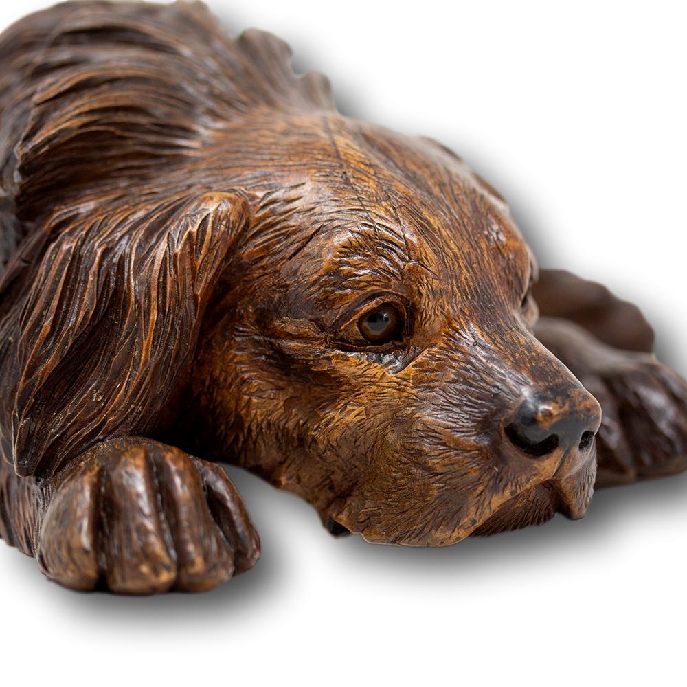 Early 20th Century Swiss Black Forest Carved St. Bernard