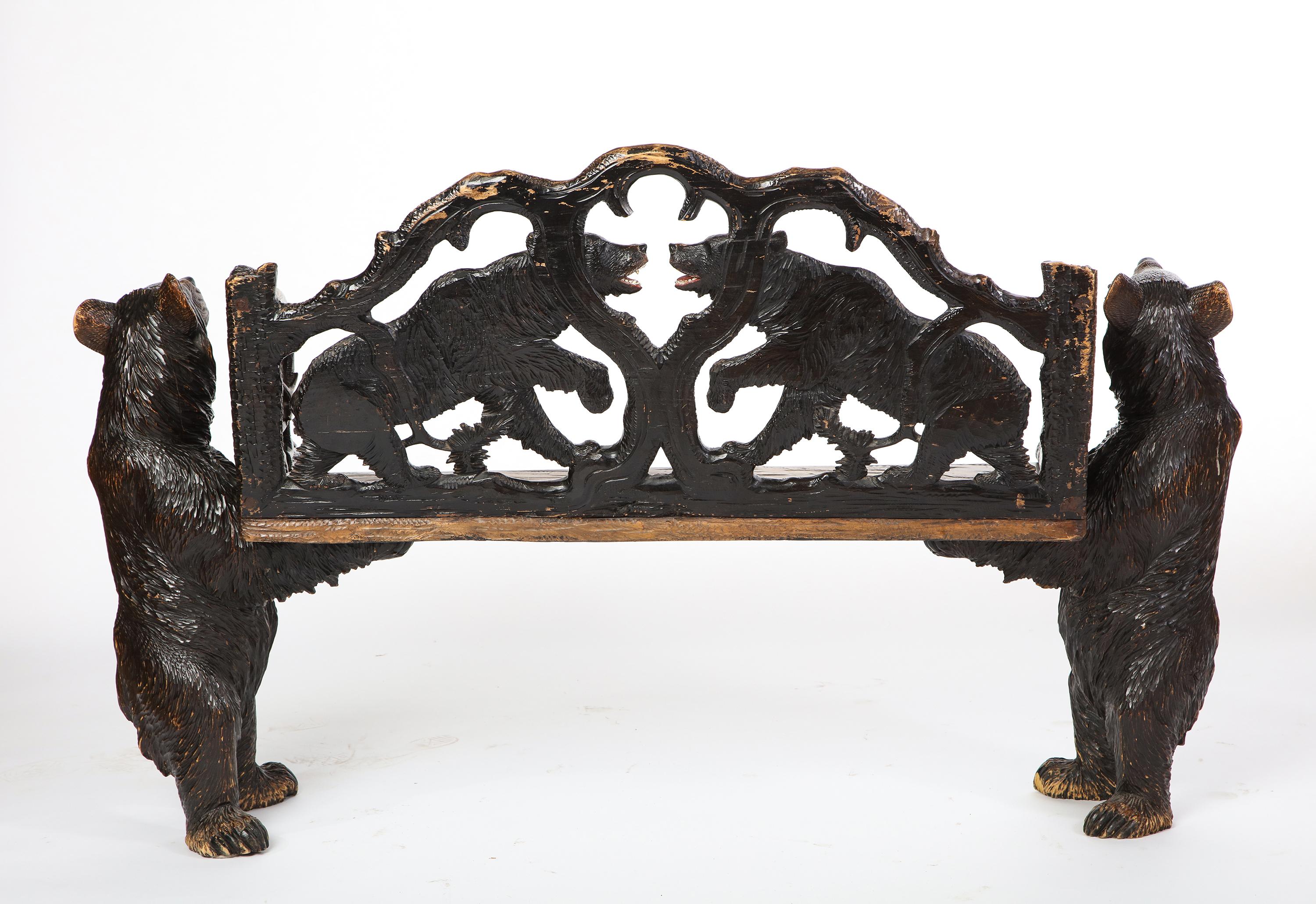 Swiss 'Black Forest' Carved Hall Bench, First Half 20th Century 7