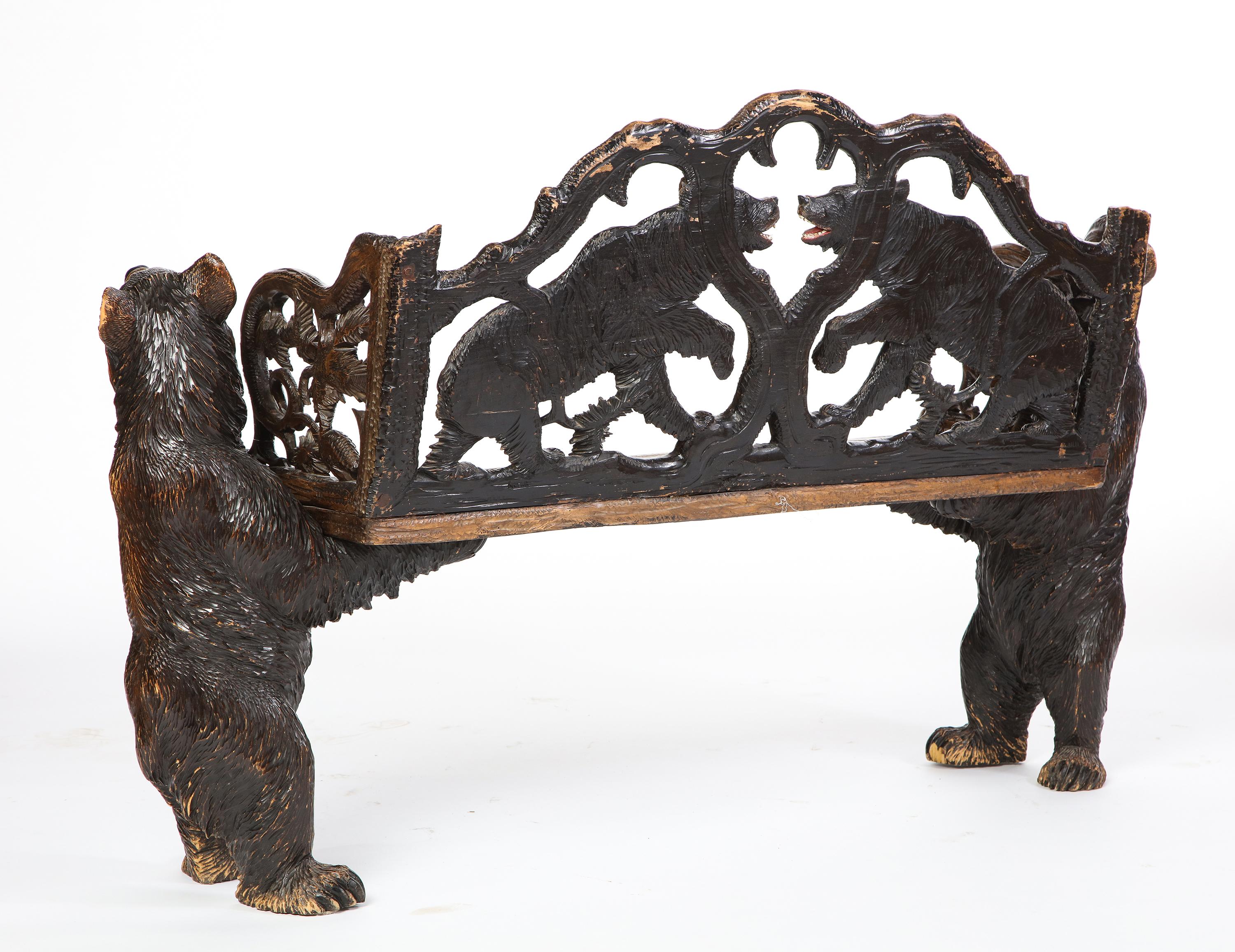 Swiss 'Black Forest' Carved Hall Bench, First Half 20th Century 8