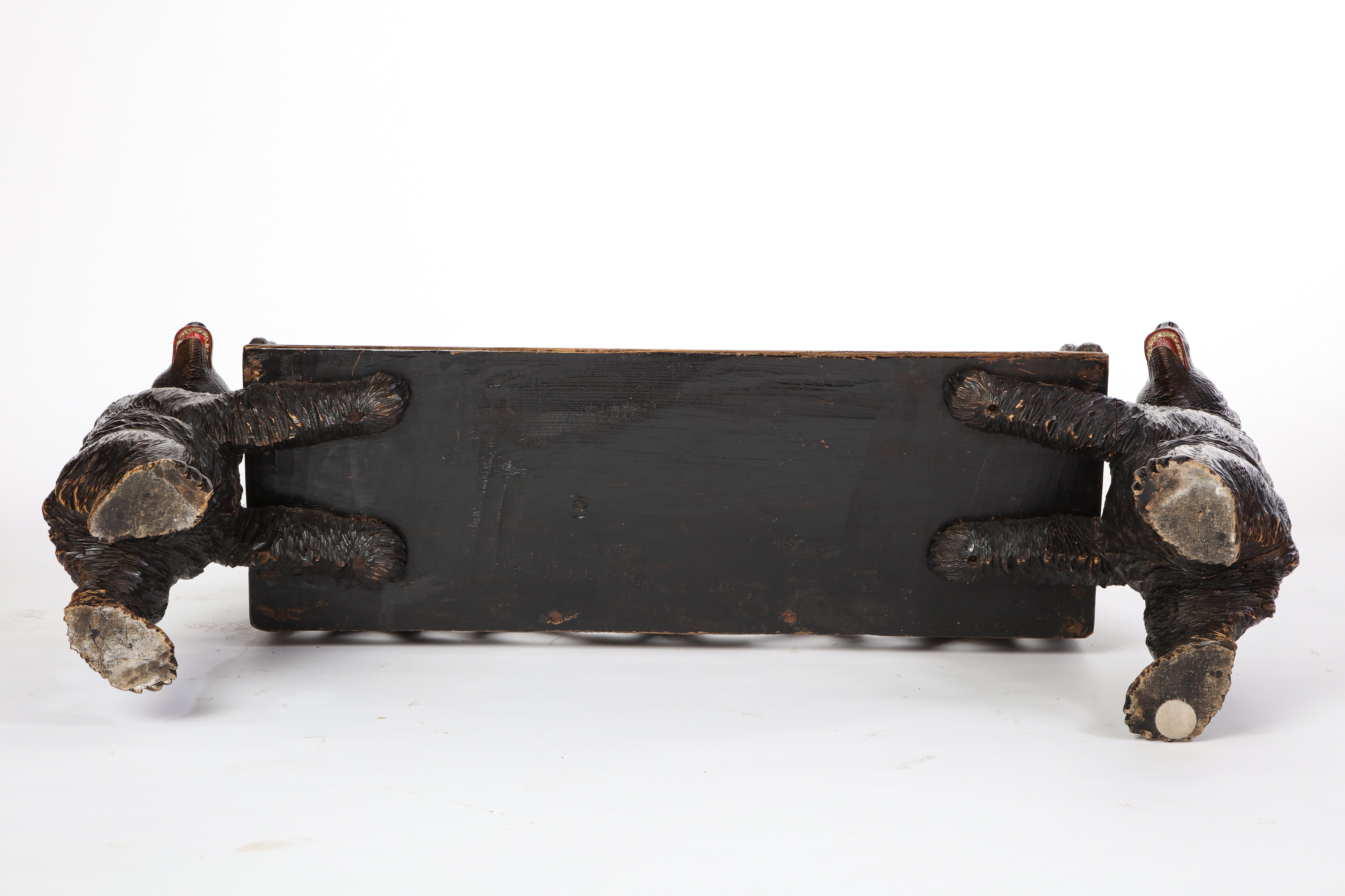 Swiss 'Black Forest' Carved Hall Bench, First Half 20th Century 9