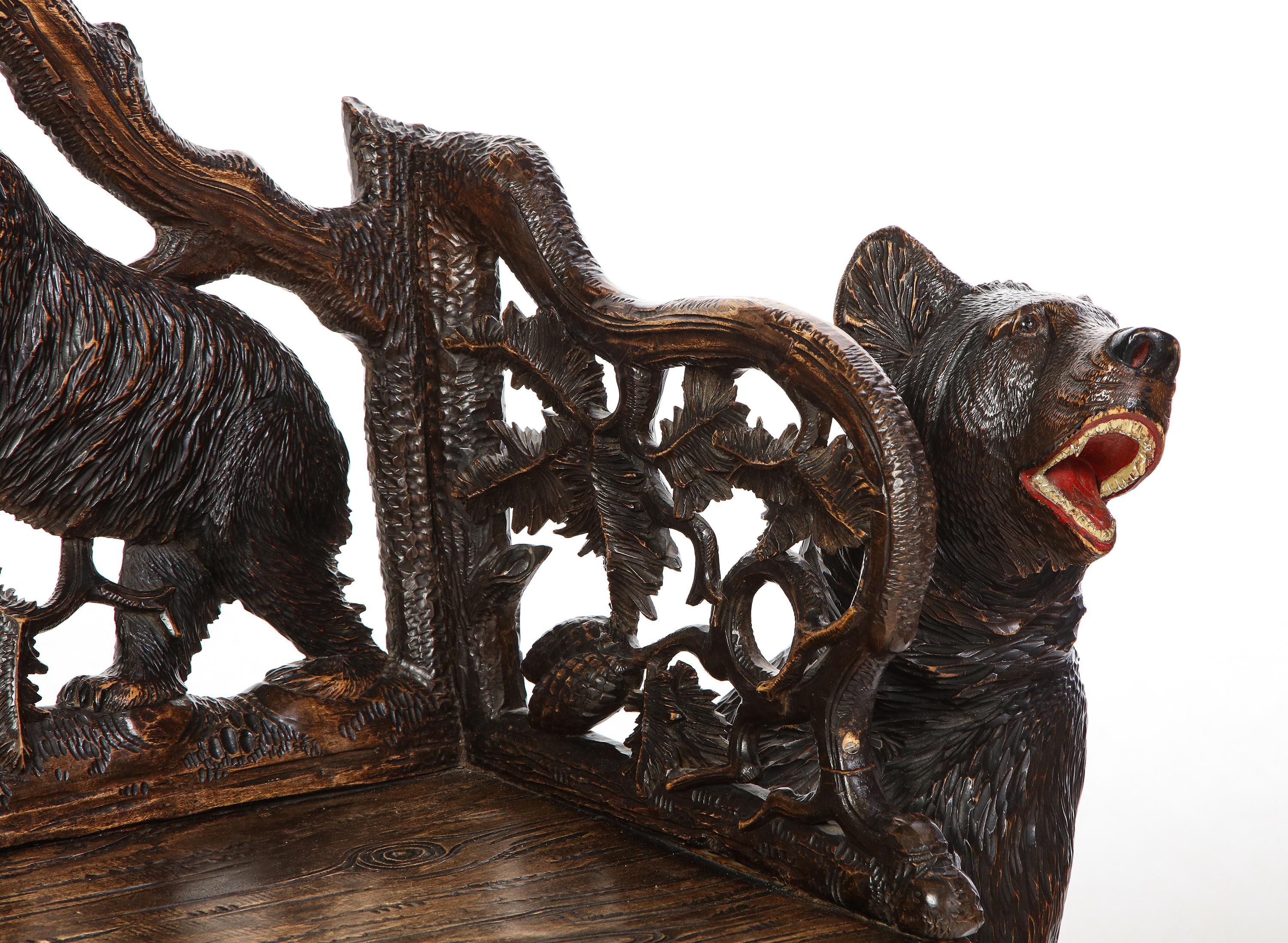 Swiss 'Black Forest' Carved Hall Bench, First Half 20th Century 12