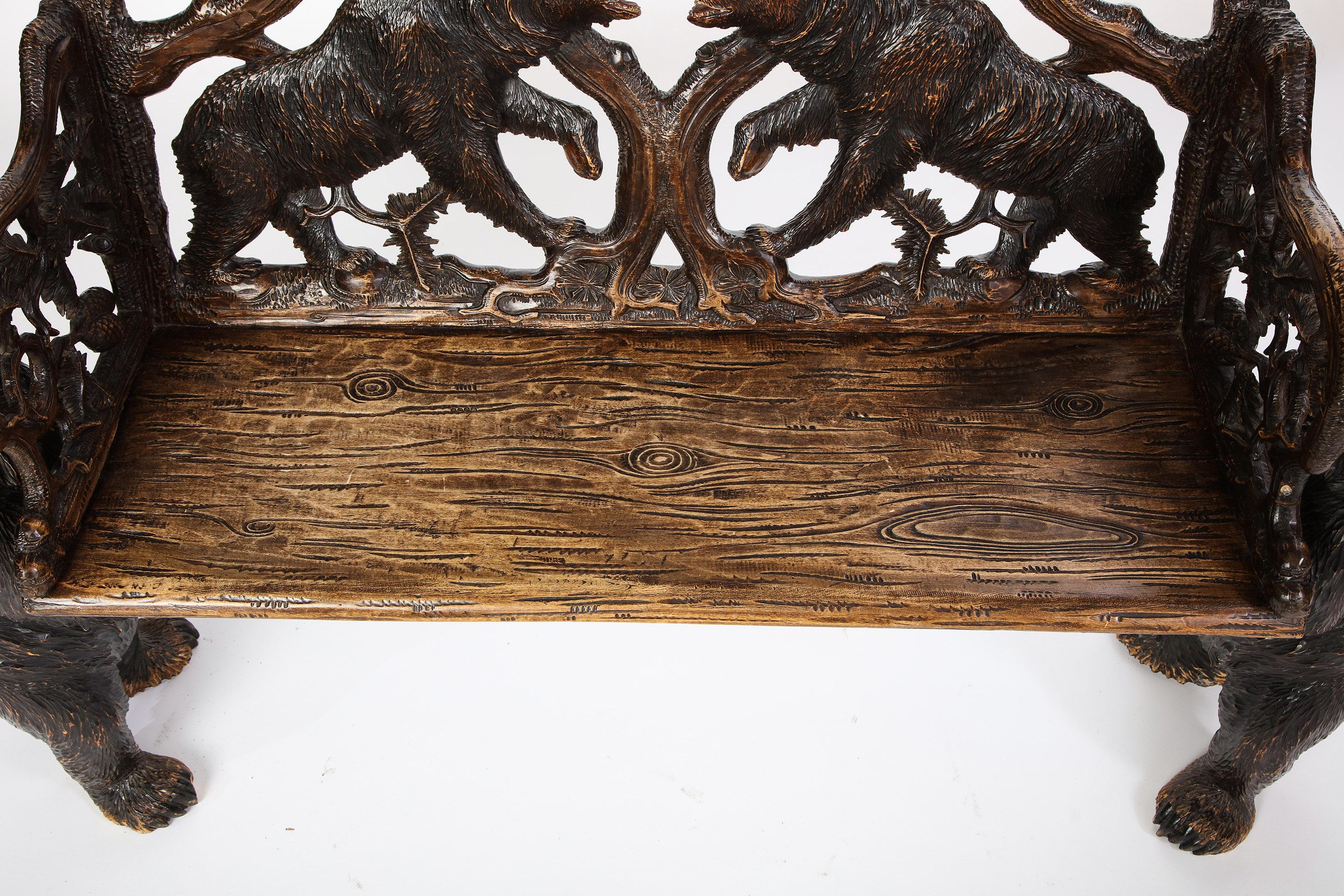 Swiss 'Black Forest' Carved Hall Bench, First Half 20th Century 6