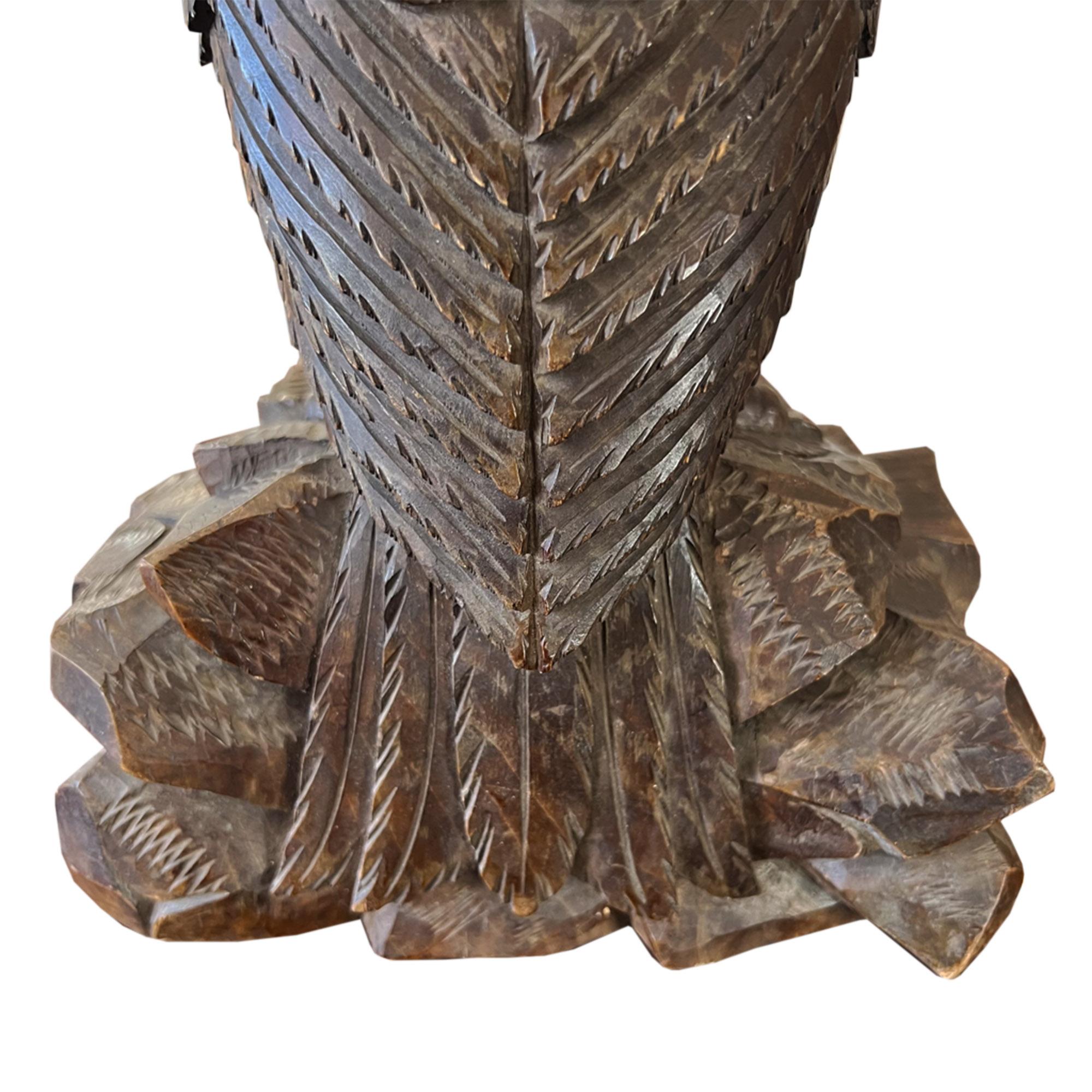 Early 20th Century Swiss Black Forest Carved Owl With Glass Eyes, Early 1900s For Sale