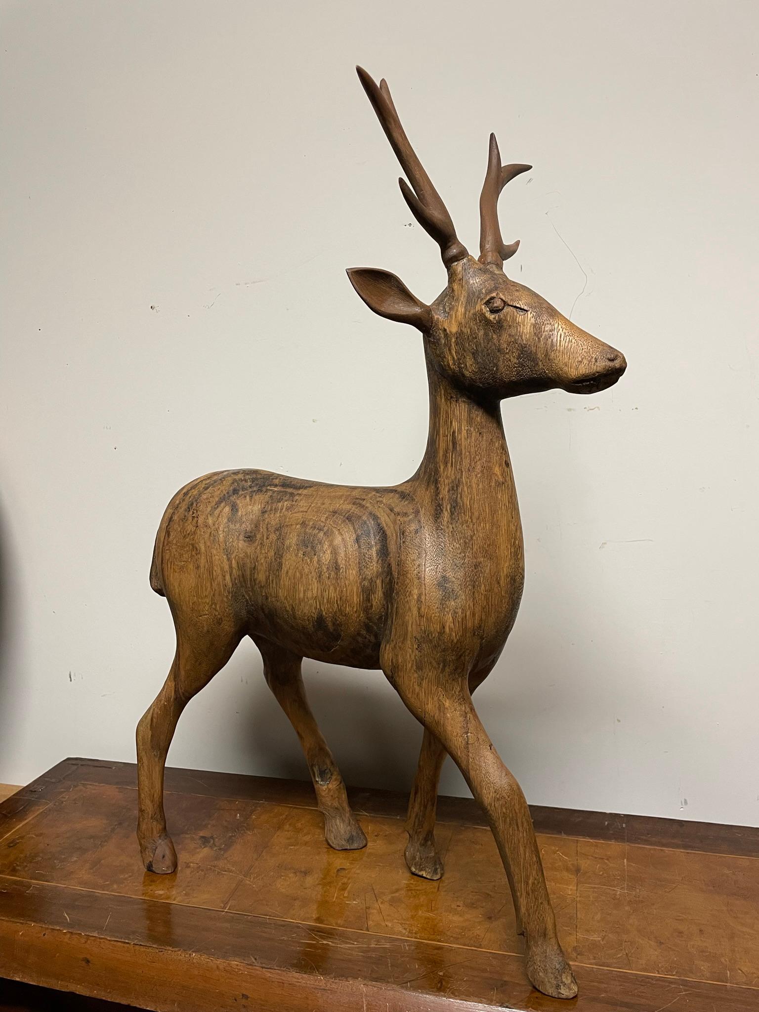 Swiss Black Forest Carved Walnut Stag, Circa 1900 For Sale 6