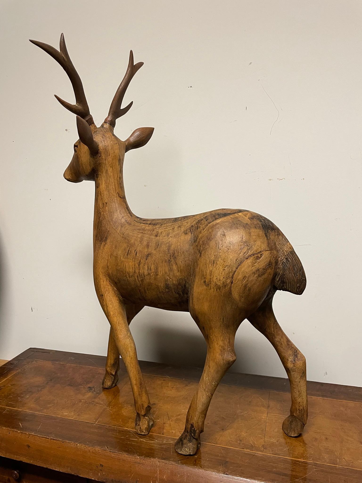 Swiss Black Forest Carved Walnut Stag, Circa 1900 In Good Condition For Sale In Stamford, CT