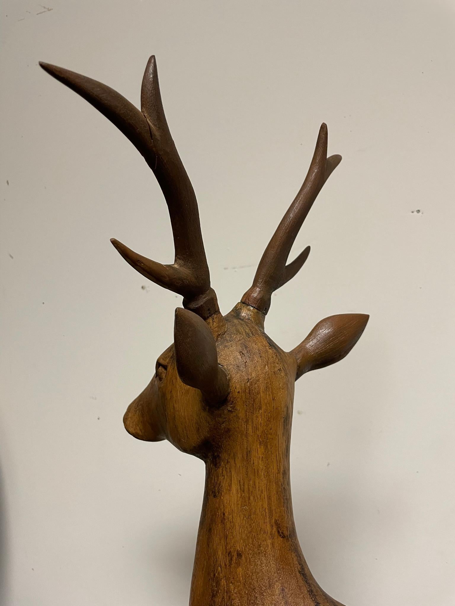20th Century Swiss Black Forest Carved Walnut Stag, Circa 1900 For Sale