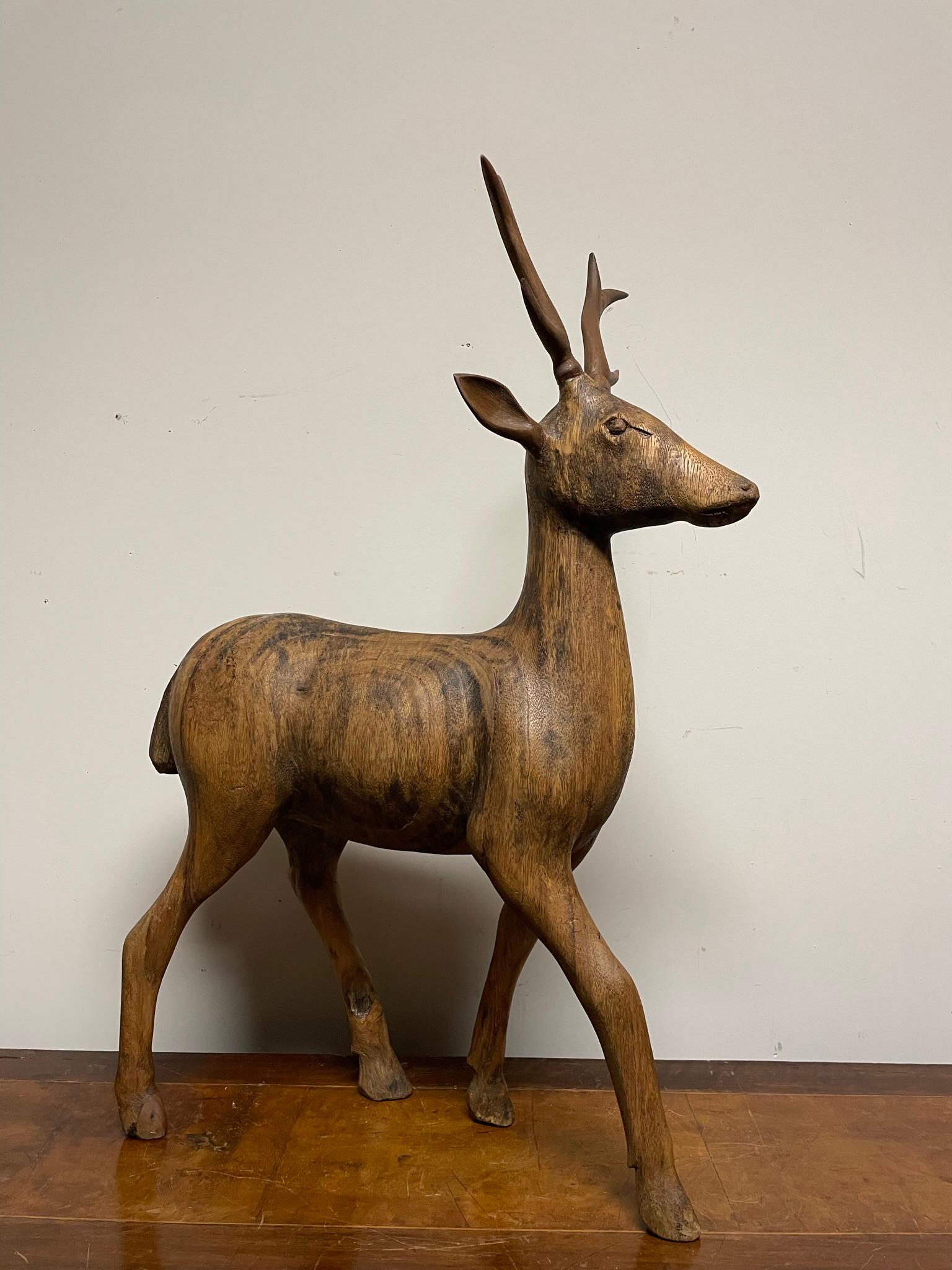 Swiss Black Forest Carved Walnut Stag, Circa 1900 For Sale 2