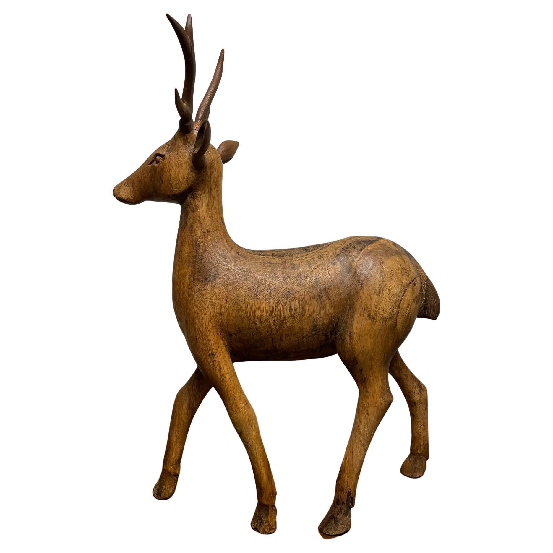 Swiss Black Forest Carved Walnut Stag, Circa 1900 For Sale