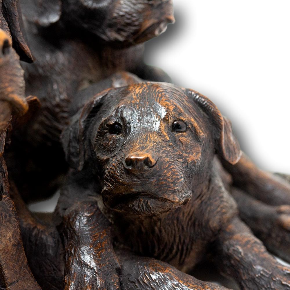 Wood Swiss Black Forest Dog Group Walter Mader (attributed) For Sale
