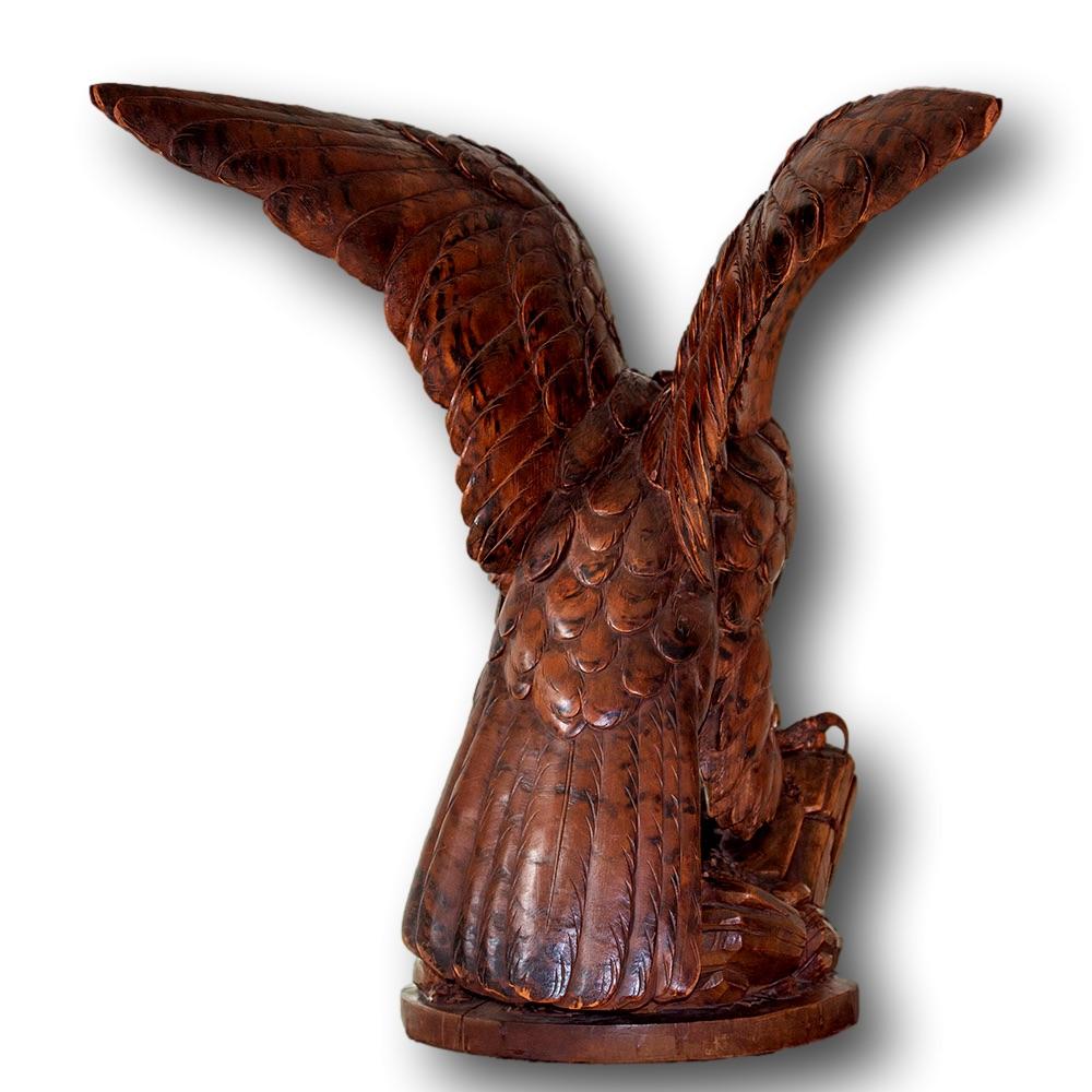 Carved Swiss Black Forest Eagle Carving 'Taking Flight' For Sale