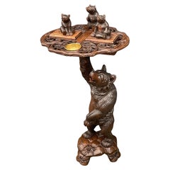 Swiss Black Forest Hand Carved 4 Bear Sculpture Smoke Stand + Secret Compartment