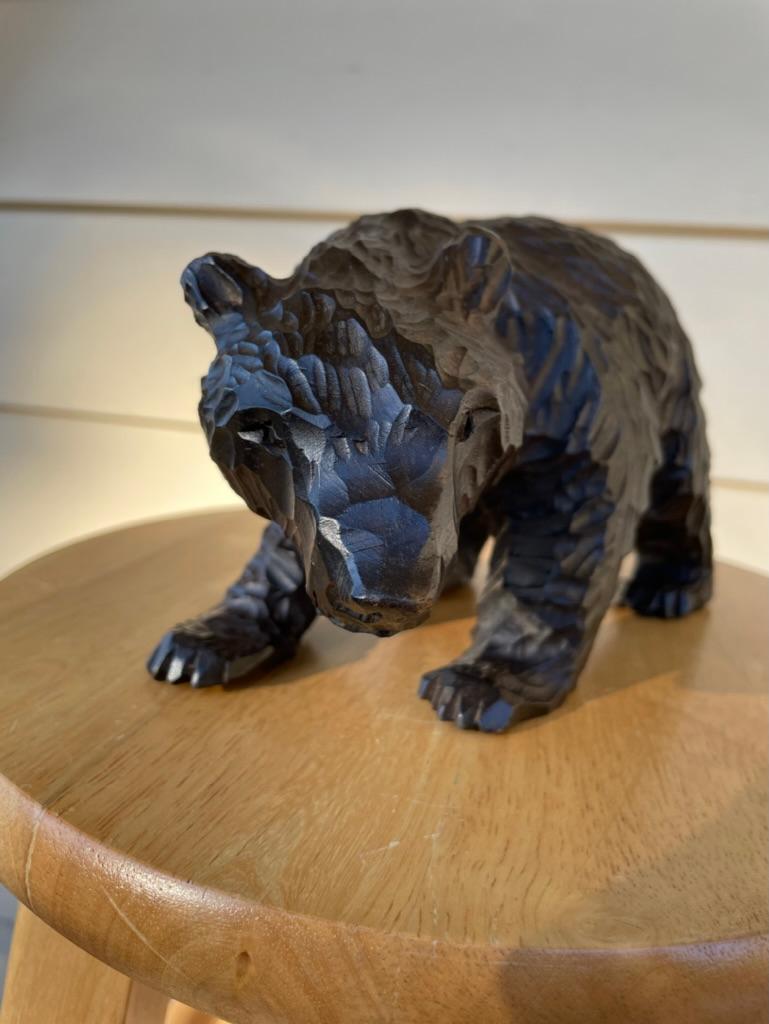 Wood Swiss Black Forest Hand Carved Bear, circa 1900 For Sale