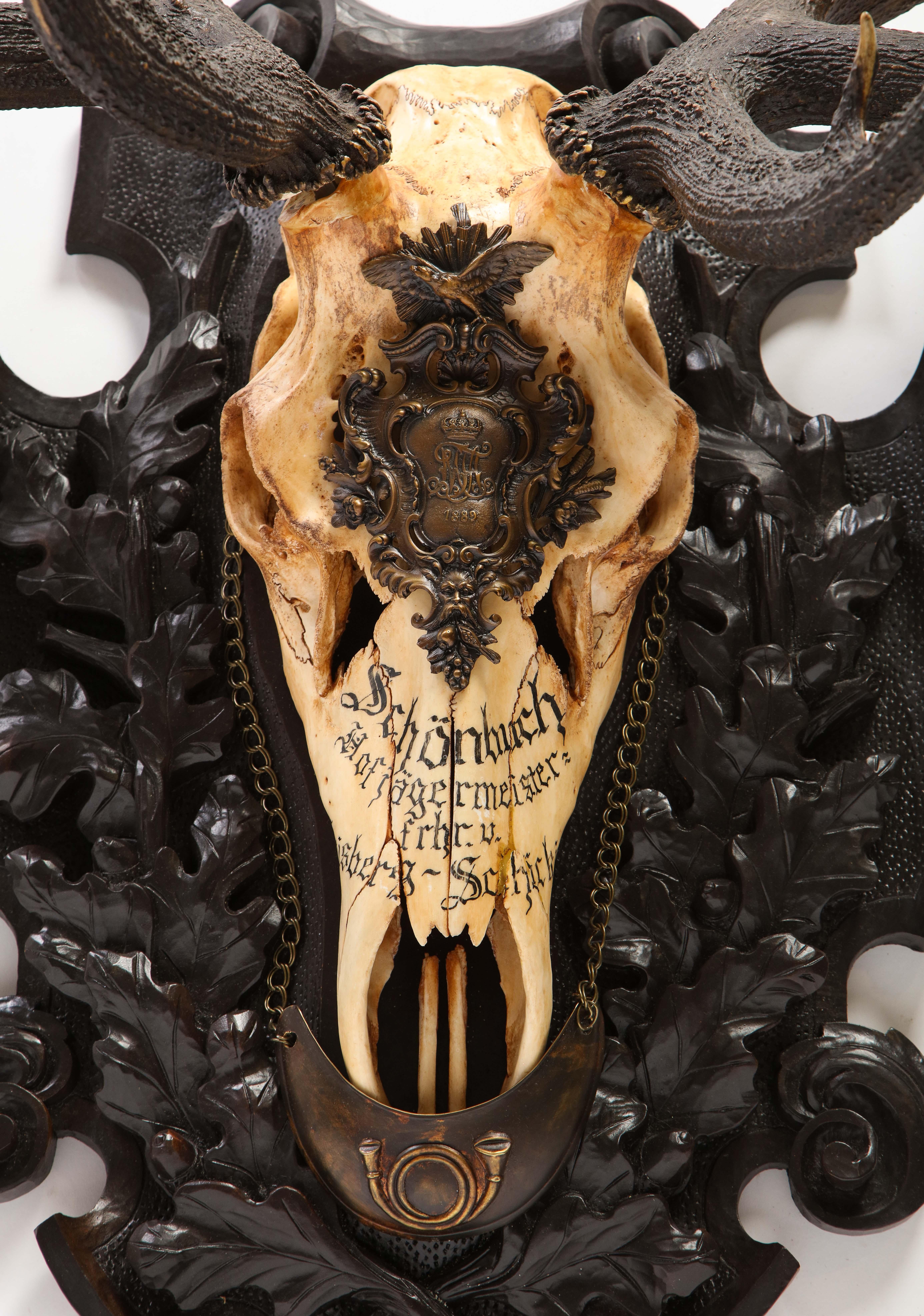 Swiss 'Black Forest' Large Antler Trophy Mount, Dated 1889 In Good Condition In New York, NY