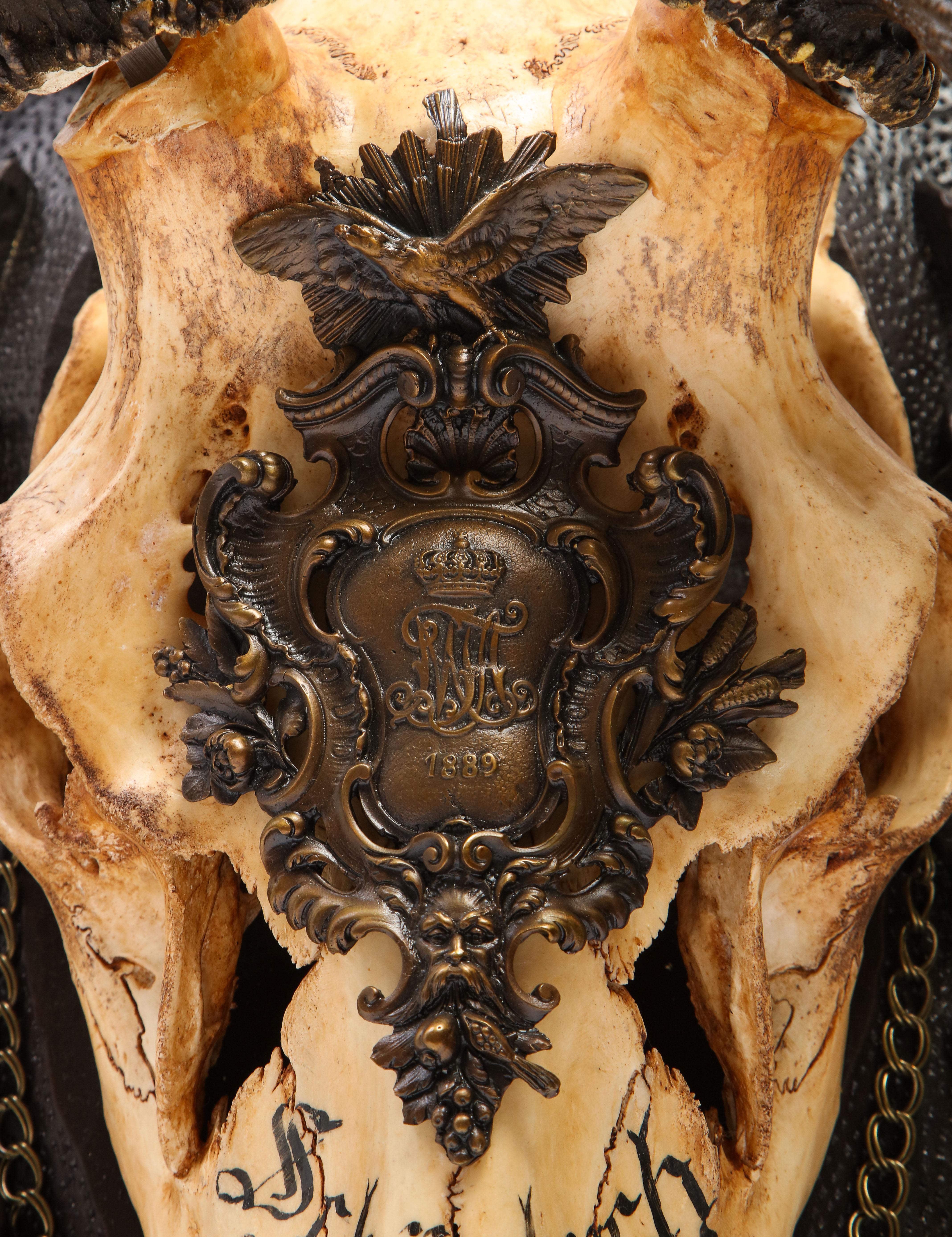 Late 19th Century Swiss 'Black Forest' Large Antler Trophy Mount, Dated 1889