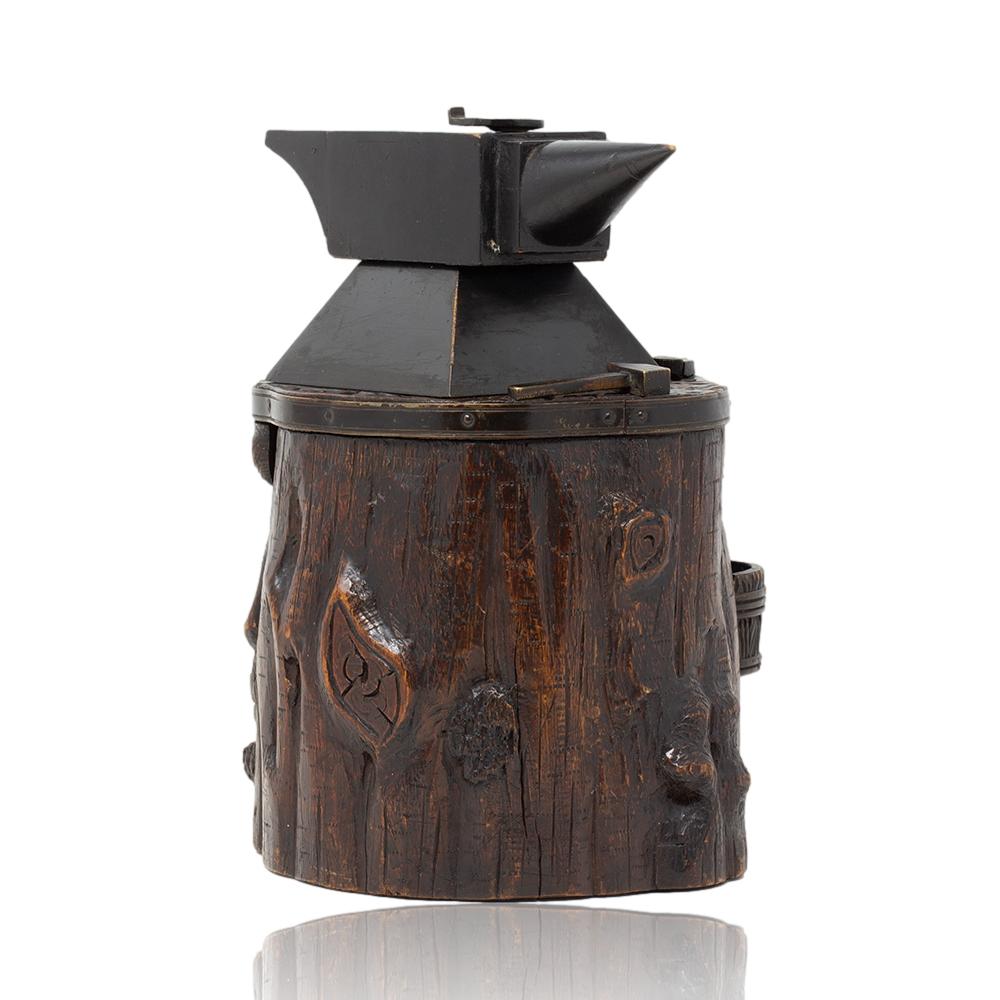 Carved Swiss Black Forest Novelty Anvil Tobacco Jar Smokers Compendium For Sale