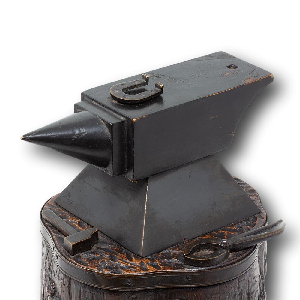 Early 20th Century Swiss Black Forest Novelty Anvil Tobacco Jar Smokers Compendium For Sale