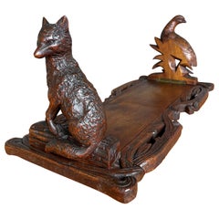 Antique Swiss Black Forest Nutwood Book Stand Fox and Partridge Sculptures / Carvings