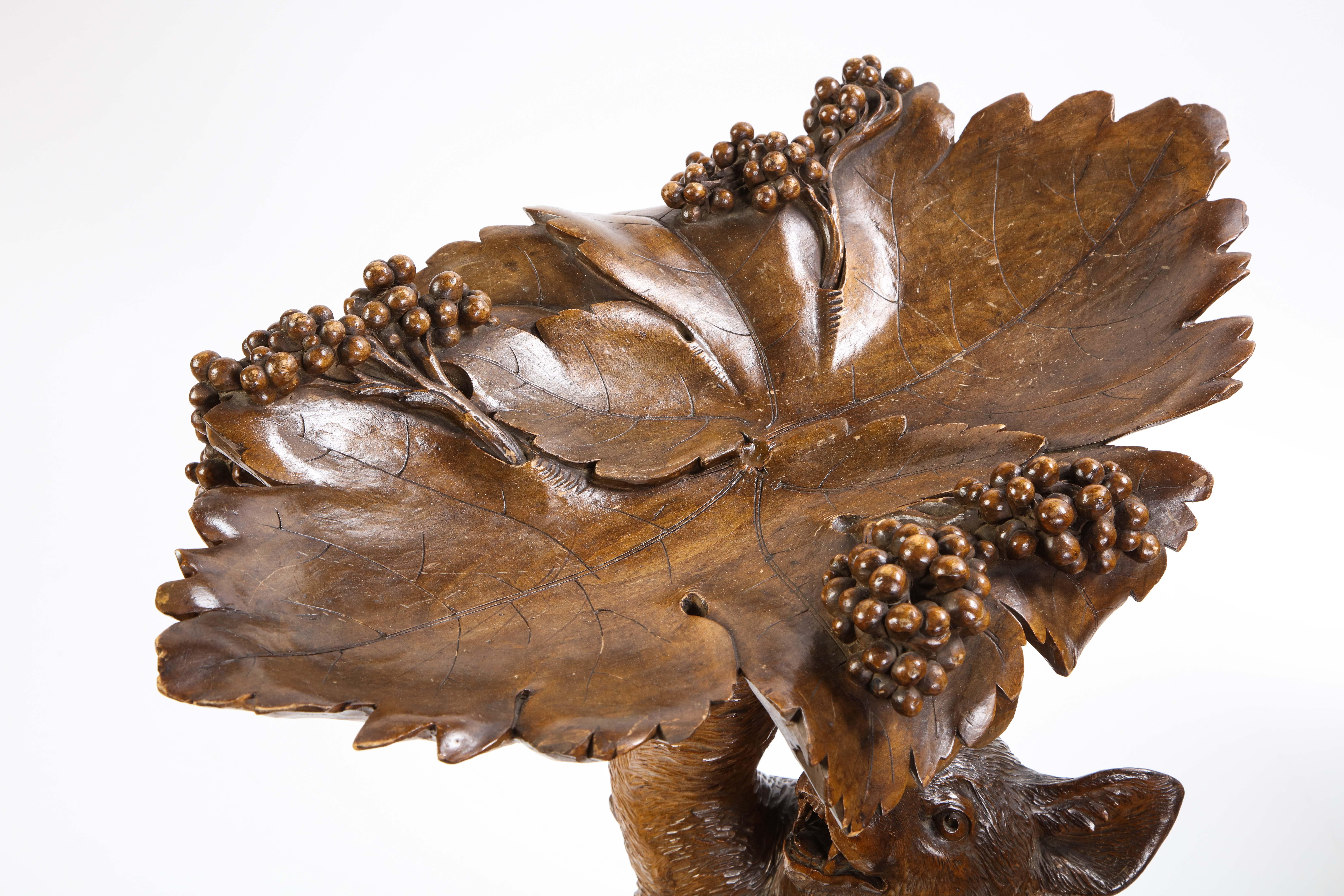 Wood Swiss 'Black Forest' Vide Poche with Fox, Early 20th Century