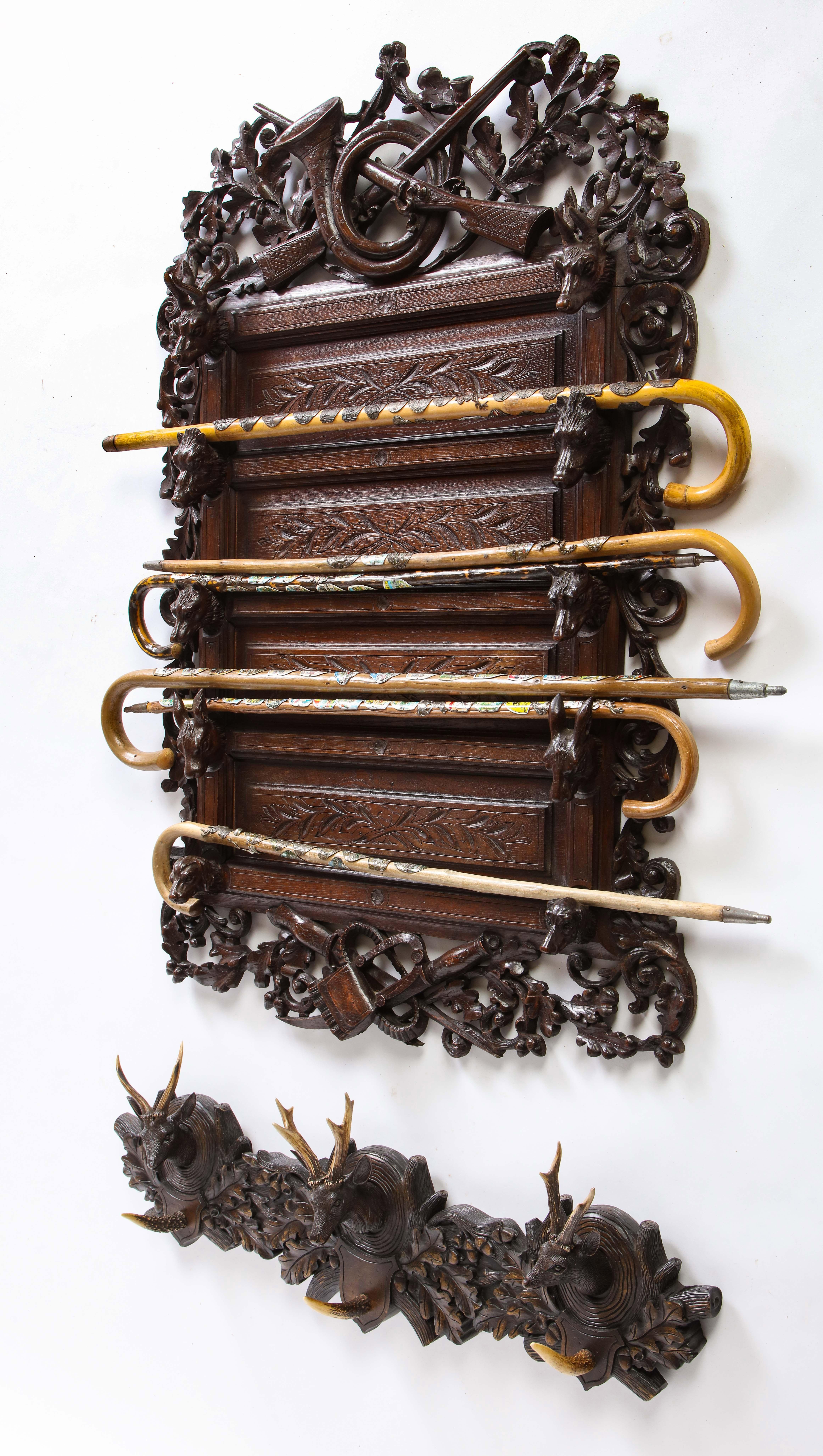 Swiss 'Black Forest' Wall-Mounted Stick Stand, Mid-20th Century In Good Condition In New York, NY
