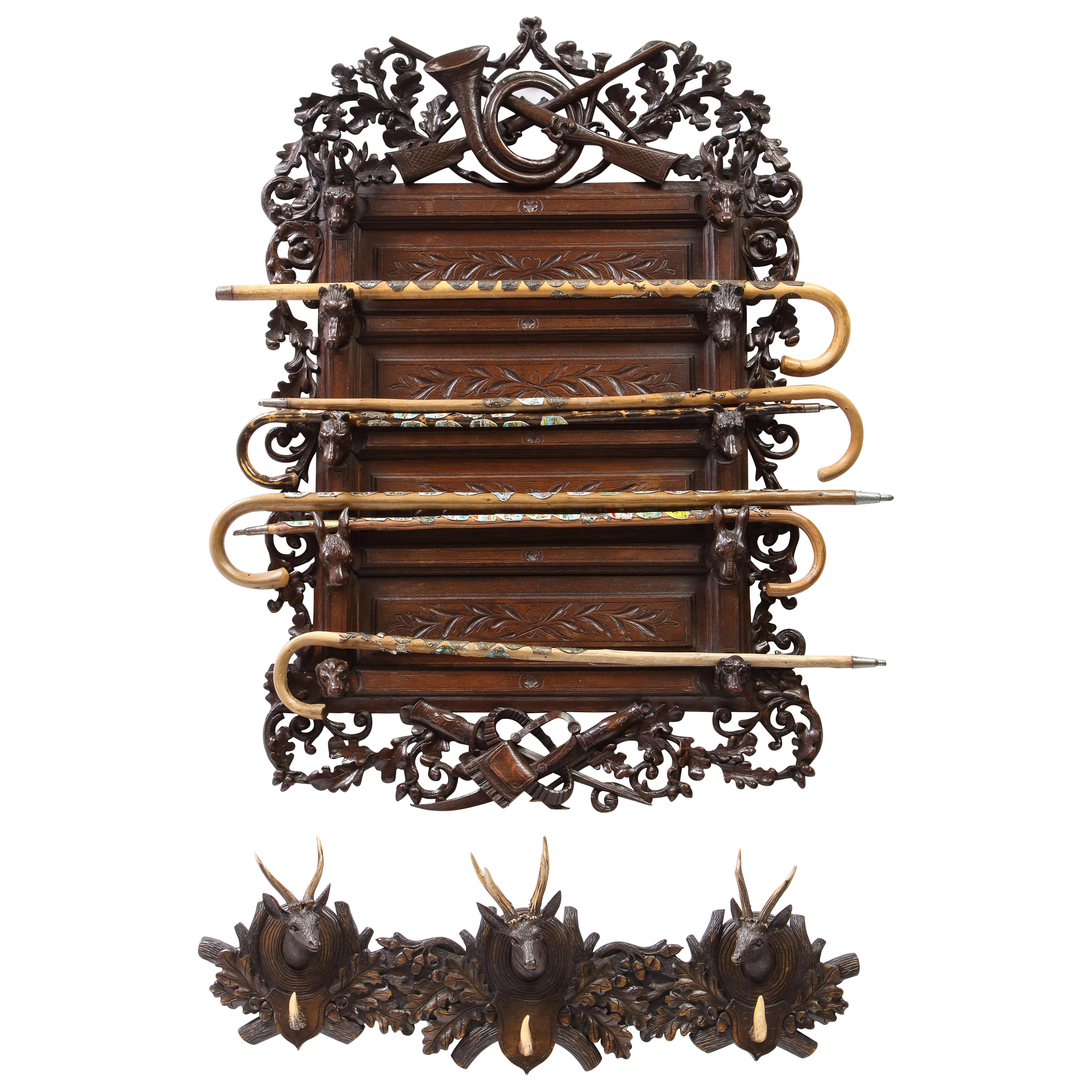 Swiss 'Black Forest' Wall-Mounted Stick Stand, Mid-20th Century