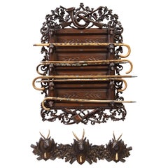 Swiss 'Black Forest' Wall-Mounted Stick Stand, Mid-20th Century