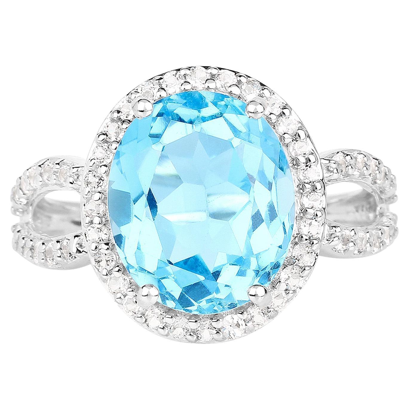 Swiss Blue 5.2 Carat Topaz Ring White Topaz Setting For Sale