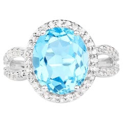 Swiss Blue 5.2 Carat Topaz Ring White Topaz Setting