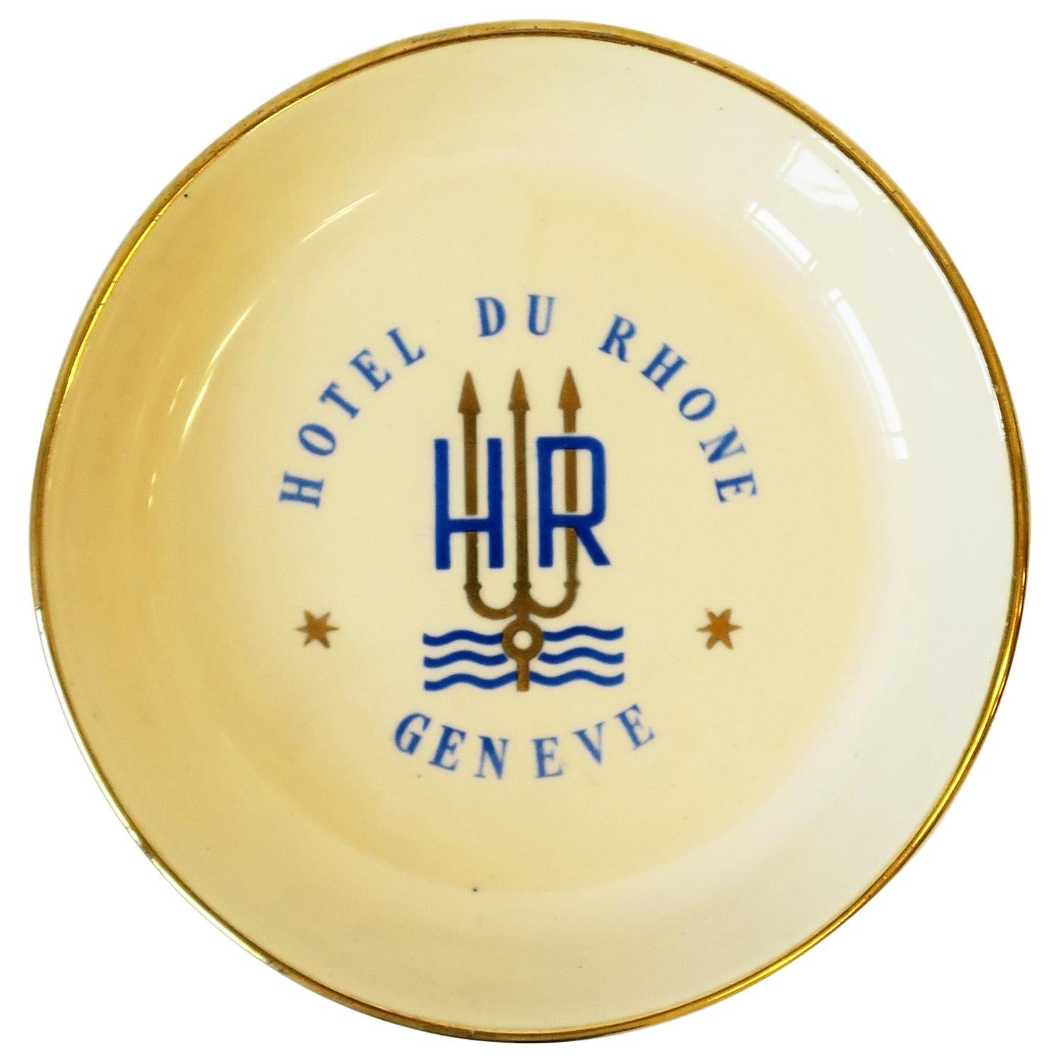 Schweizer Hotel-Schmuckschale aus blauem und goldenem Porzellan im Angebot