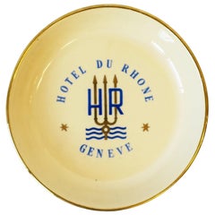 Vintage Swiss Hotel Blue and Gold Porcelain Jewelry Dish