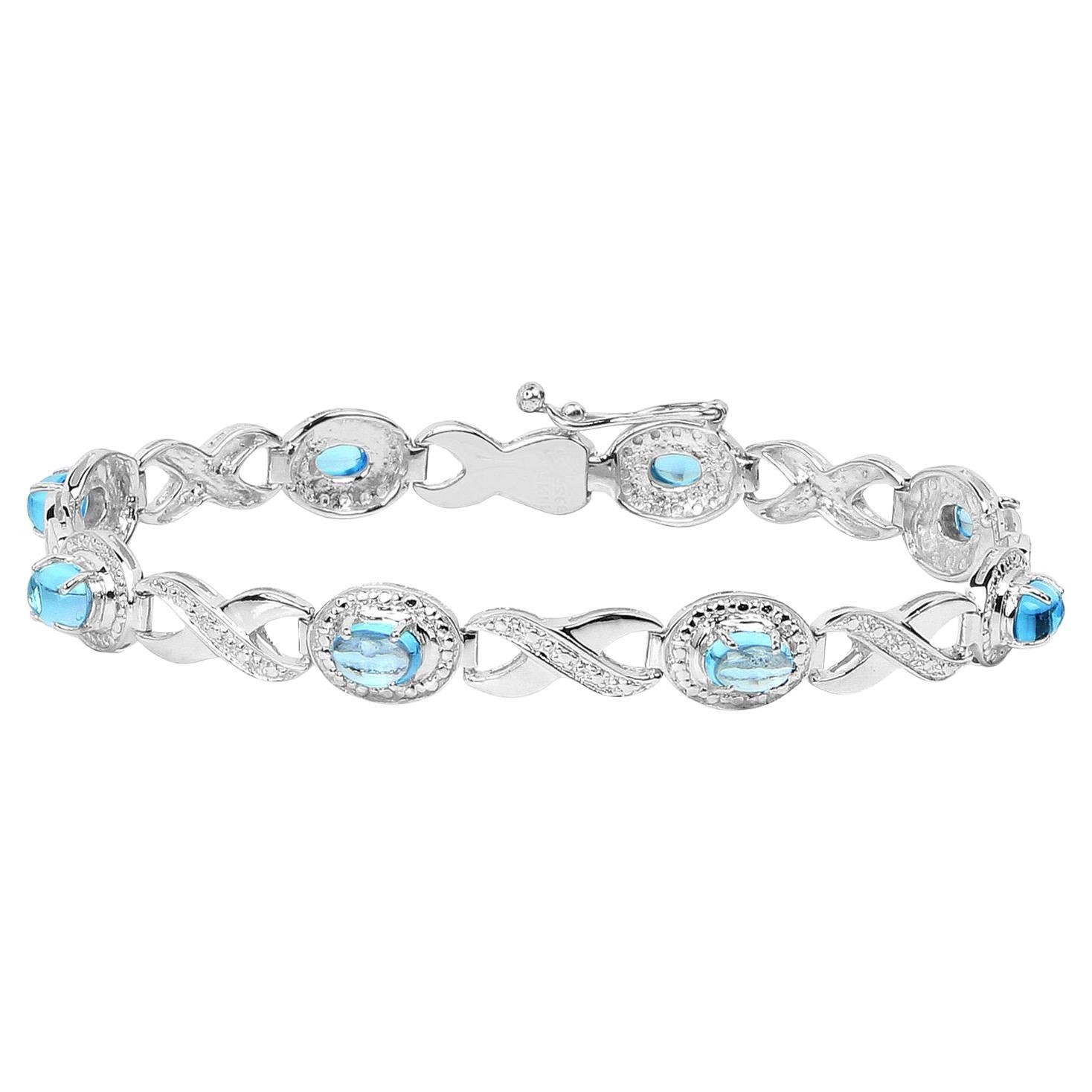 Pulsera cruzada con cabujón de topacio azul suizo 5,5 quilates Plata