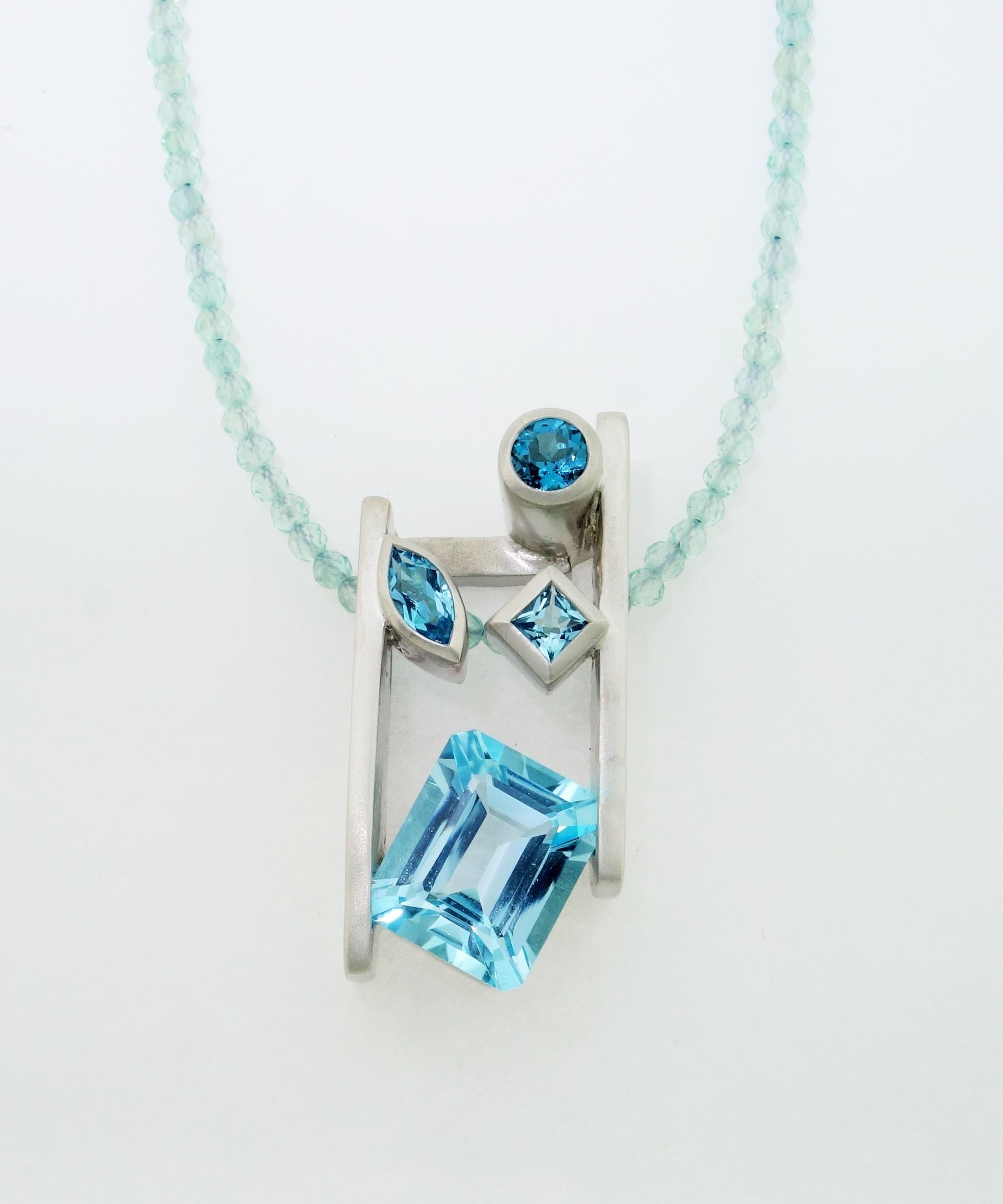 Contemporary Swiss Blue London Blue Sky Blue Topaz and Apatite Necklace Fine Estate Jewelry For Sale